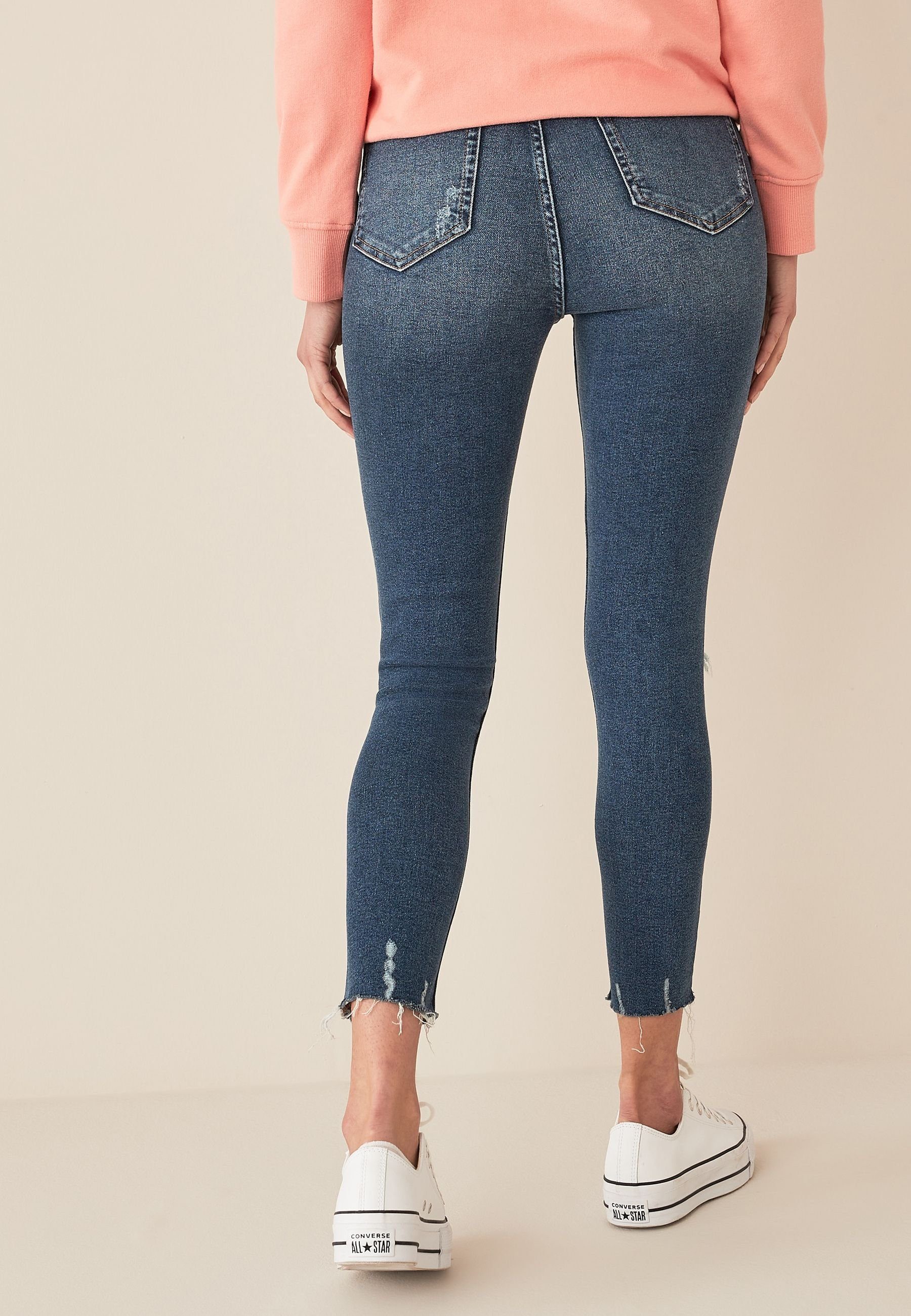 Next High-waist-Jeans Authentic Skinny-Jeans Dark mit hoher Taille Blue (1-tlg) Knee Busted