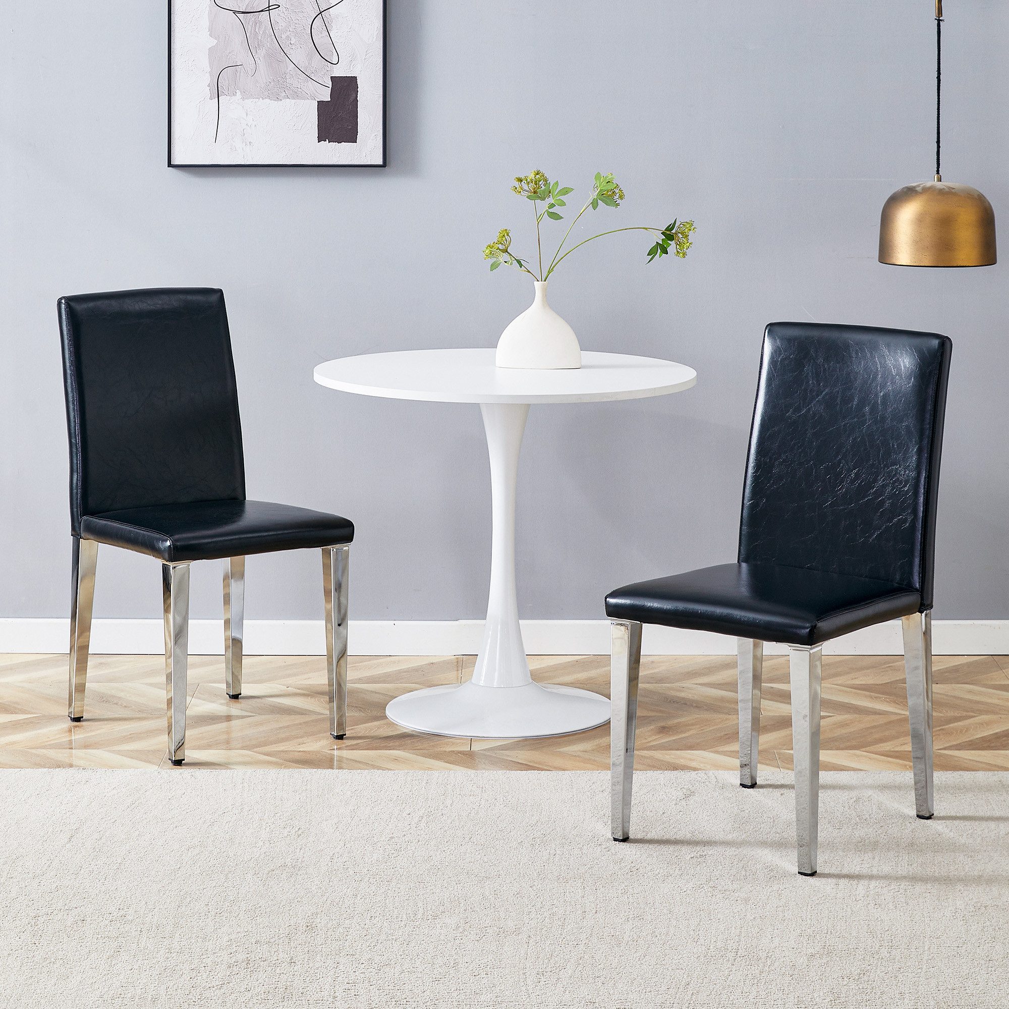 Odikalo Esszimmerstuhl Küchenstuhl Wohnzimmerstuhl Polsterstuhl (PU-Leder + glänzende Metallbeine,Passt perfekt in moderne Esszimmer, Wohnzimmer u. v. m)