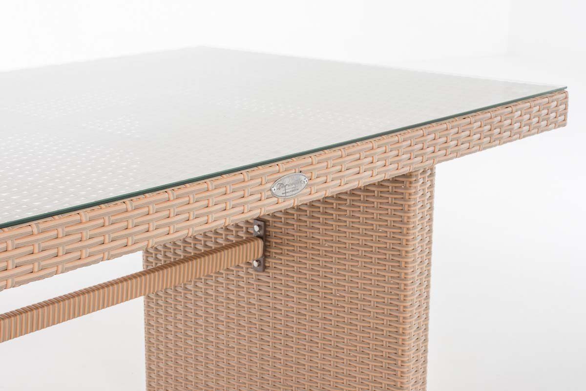 Gartentisch ca. cm, 140 x sand mit Glas-Tischplatte einer Fisolo, 80 CLP
