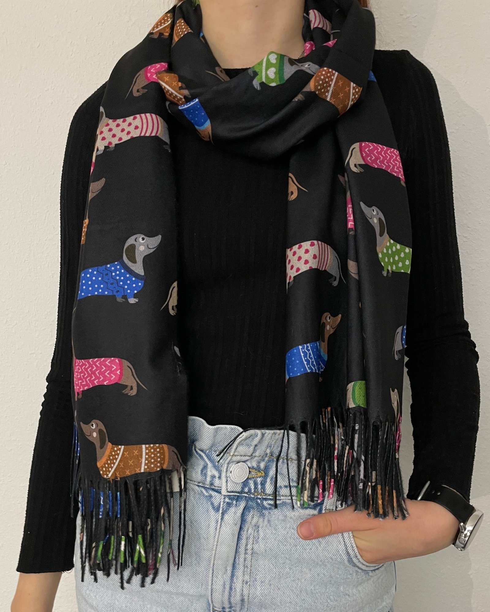 ITALY VIBES Pashmina CANE - Schal mit Hunde Muster - gemustert 6-schwarz