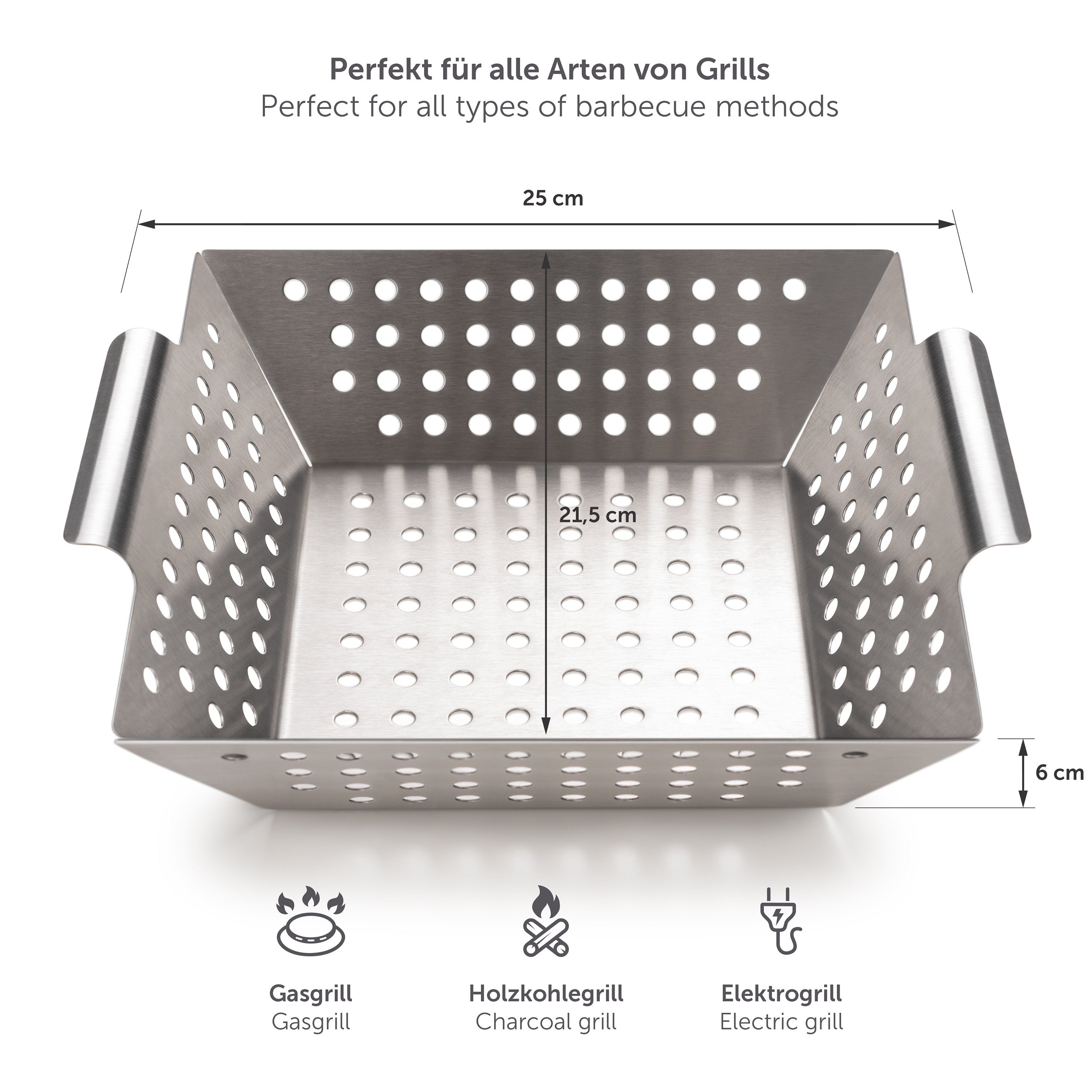 Blumtal Grillschale Grillkorb aus 100% Edelstahl, Edelstahl, (Grillzubehör, 1-St), perfekt für Grillgemüse, Grillschale geeignet für alle Grillarten