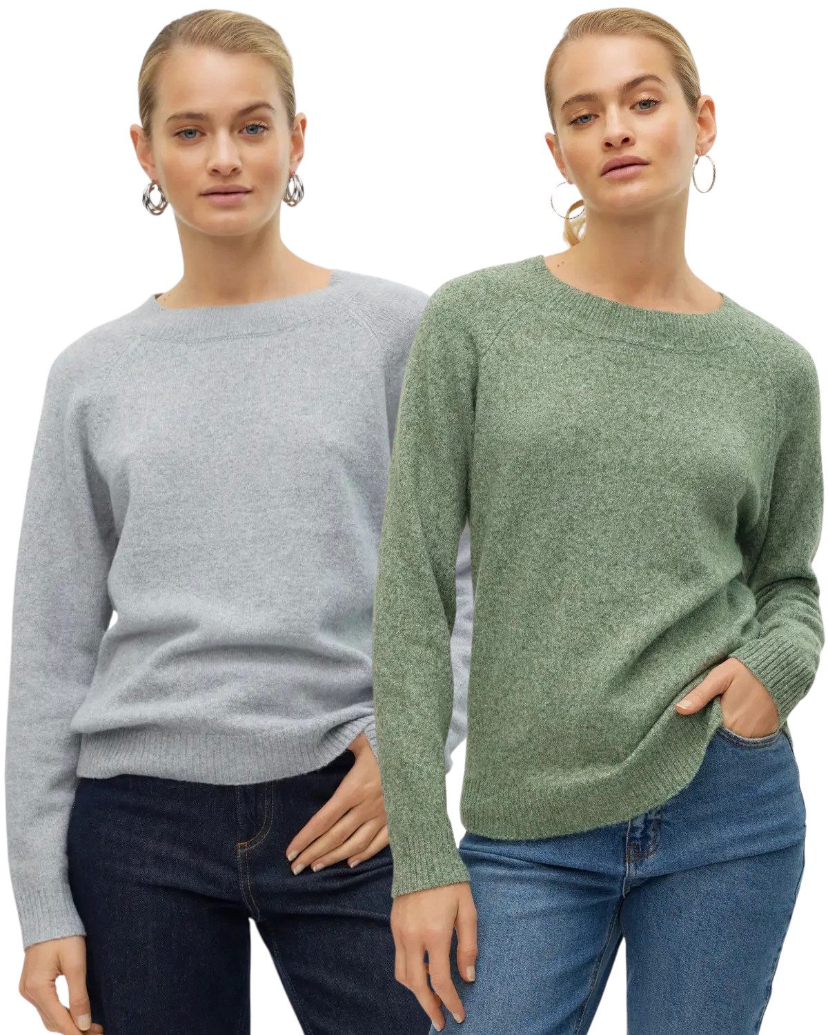 Vero Moda Rundhalspullover (2er-Set) Feinstrick Pullover basic unifarben für jeden Tag