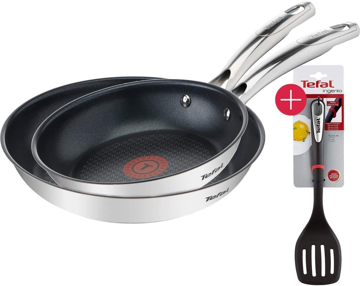 Pfannen, (Set, Edelstahlgriffe, Antihaftversiegelung, + geeignet Ingenio Titanium Induktionsherd Pfanne 3-tlg., Cool Edelstahl Touch 20 28 cm G48522 Pfannenwender), Force Induktion Tefal Pfannen-Set +