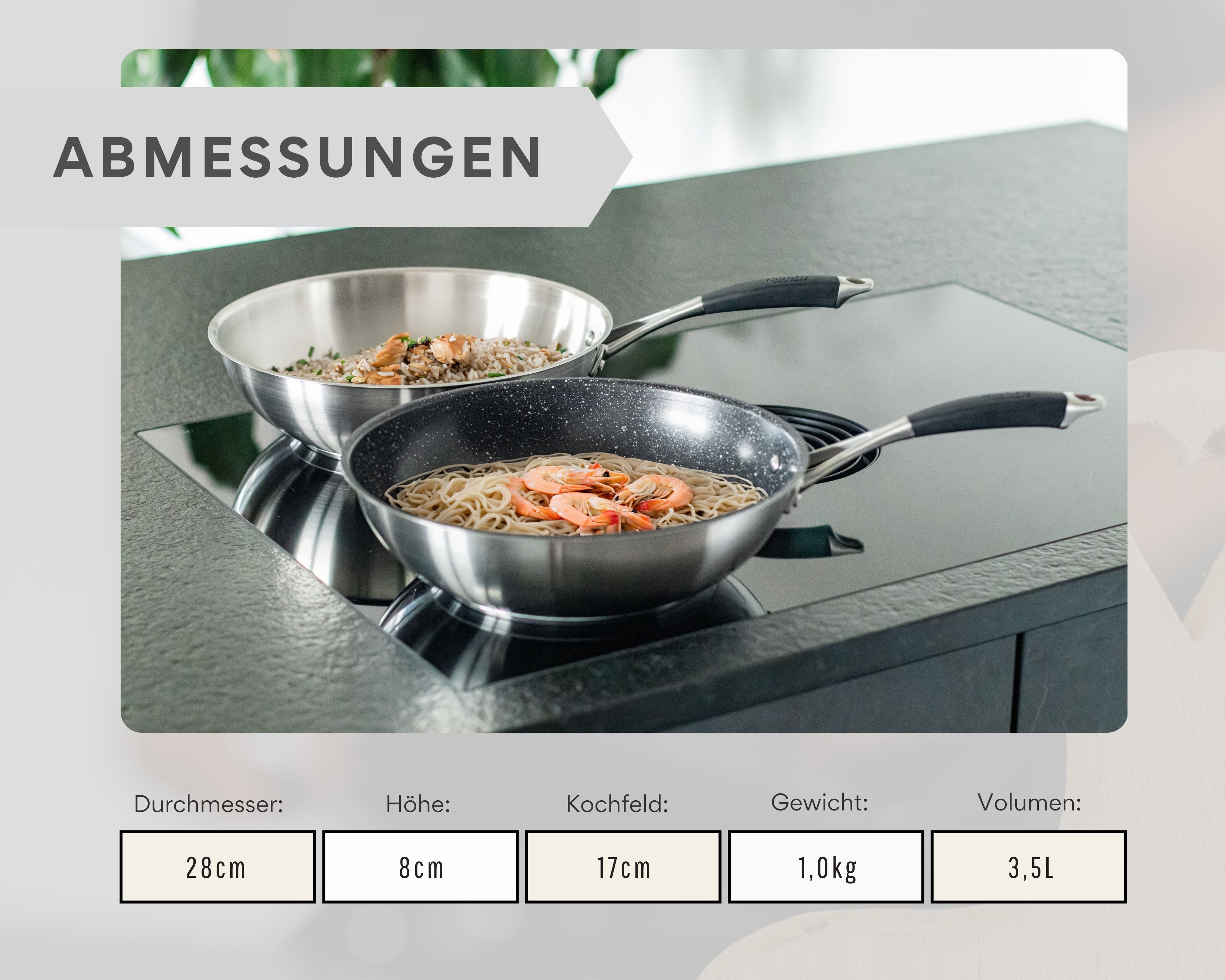 divory Wok Wokpfanne, Edelstahlpfanne unbeschichtet, Induktion (28 cm), Edelstahl