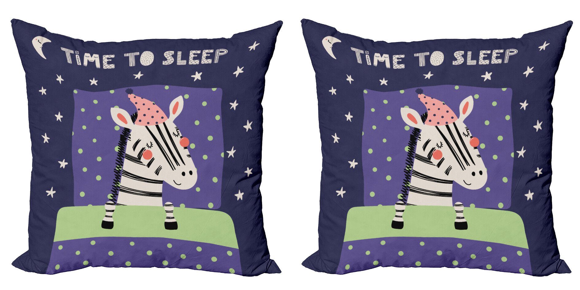 Kissenbezüge Modern Accent Doppelseitiger Digitaldruck, Abakuhaus (2 Stück), Kindergarten Schlafen Zebra in Nightcap