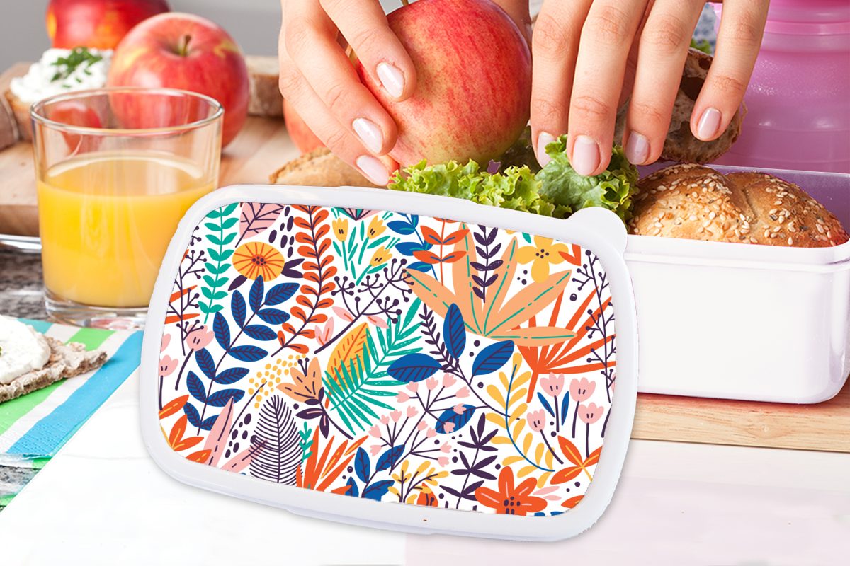 Lunchbox Brotdose, Muster, und Brotbox MuchoWow und weiß Sommer (2-tlg), - Kinder - Kunststoff, Mädchen Jungs - Pflanzen Erwachsene, für für Blätter