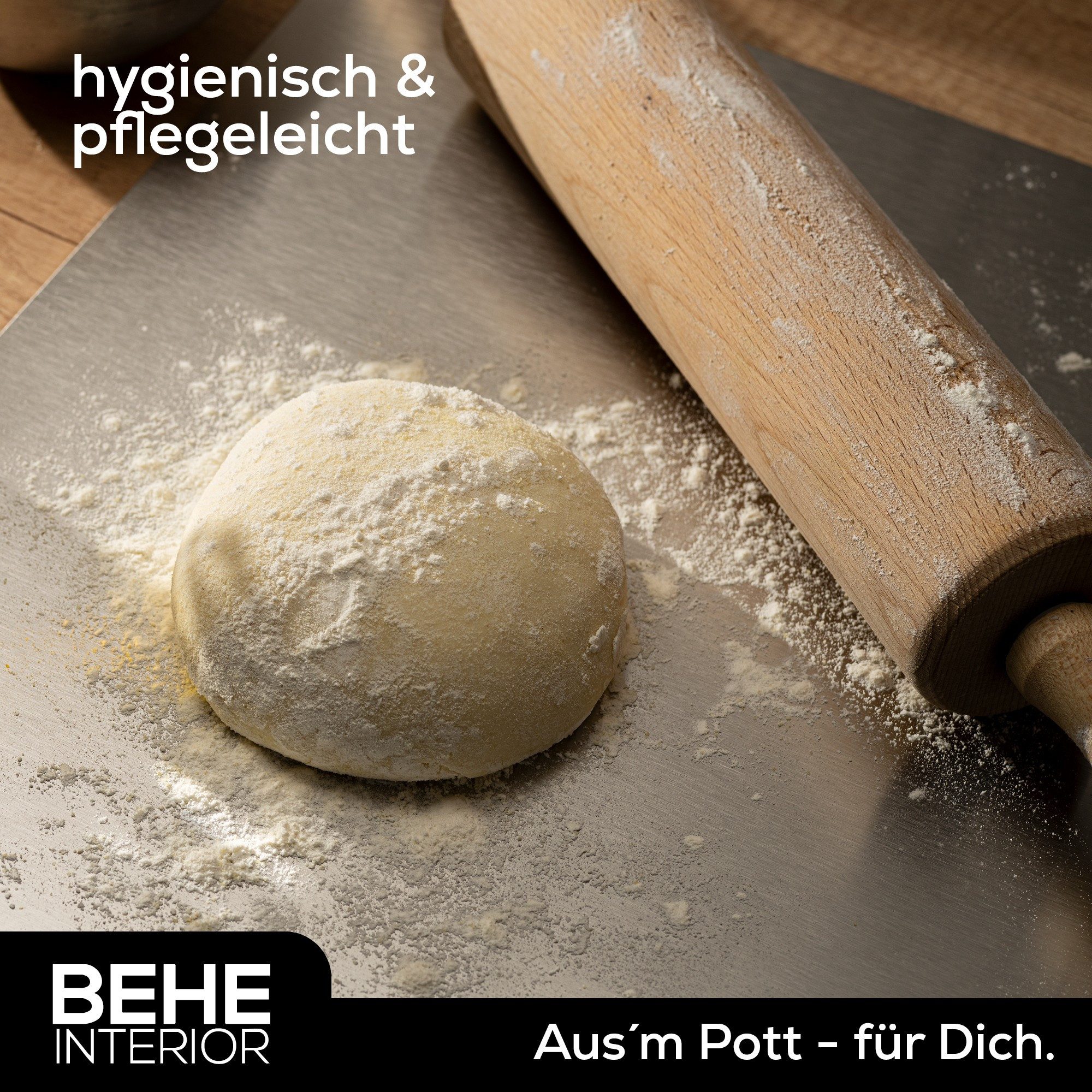BEHE Interior Schneidebrett Edelstahl Knetbrett, Arbeitsplatte [versch. Größen], rutschfest