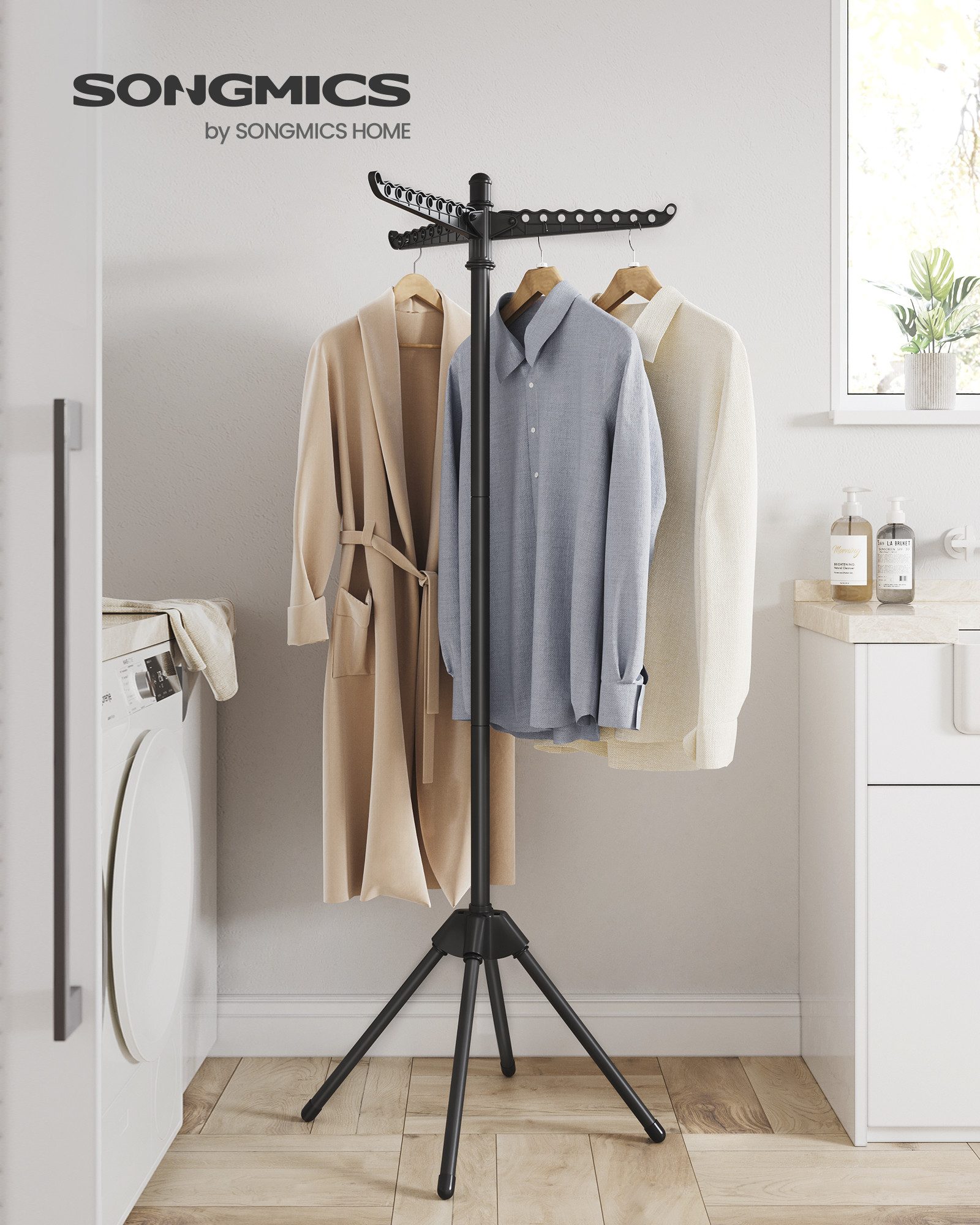 SONGMICS Wäscheständer, Standtrockner, 3 drehbare Armen für Kleiderbügel, 4 günstig online kaufen