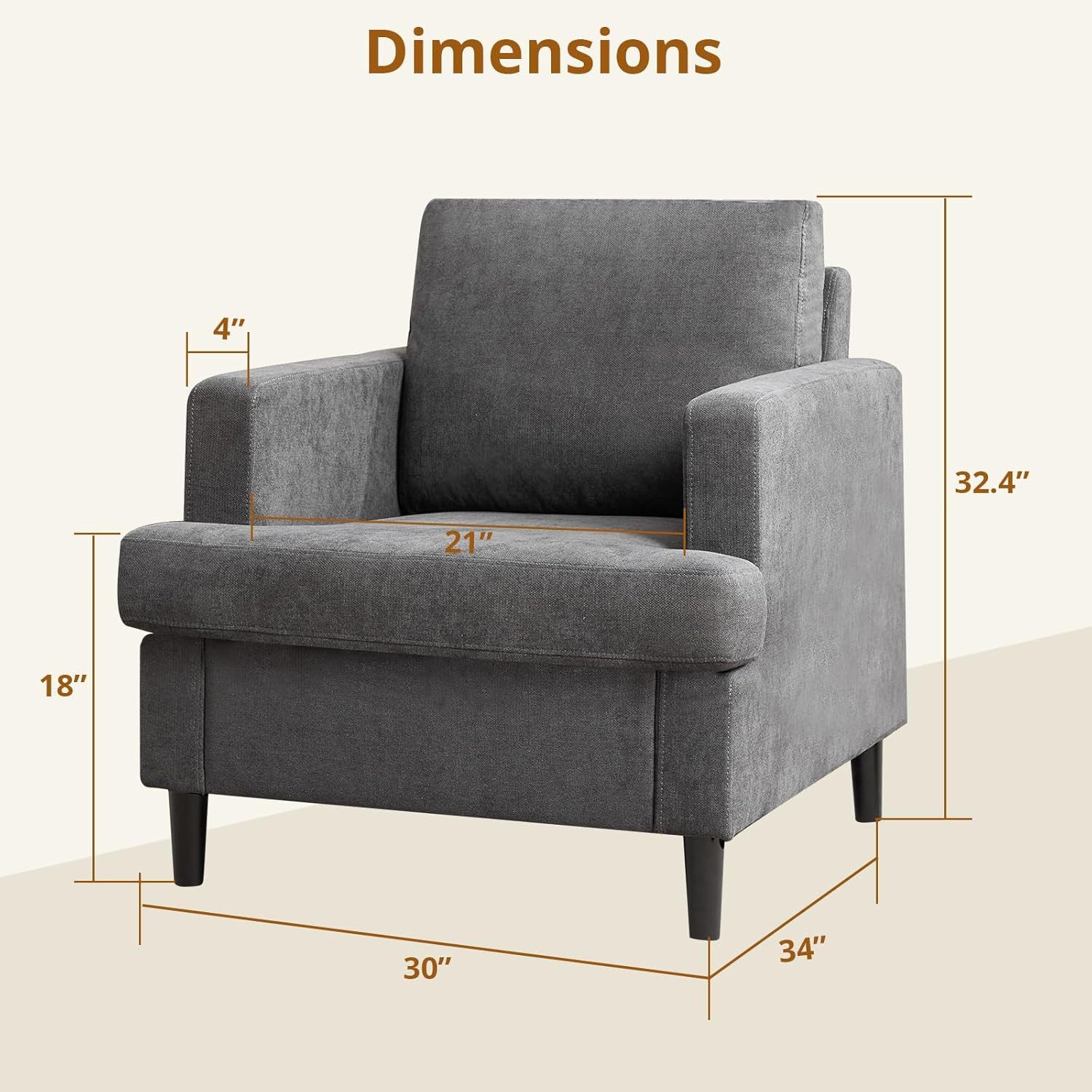 GarveeMore Sessel Einzelsessel mit Massivholz Rahmen und Füßen, Einem Schwa günstig online kaufen