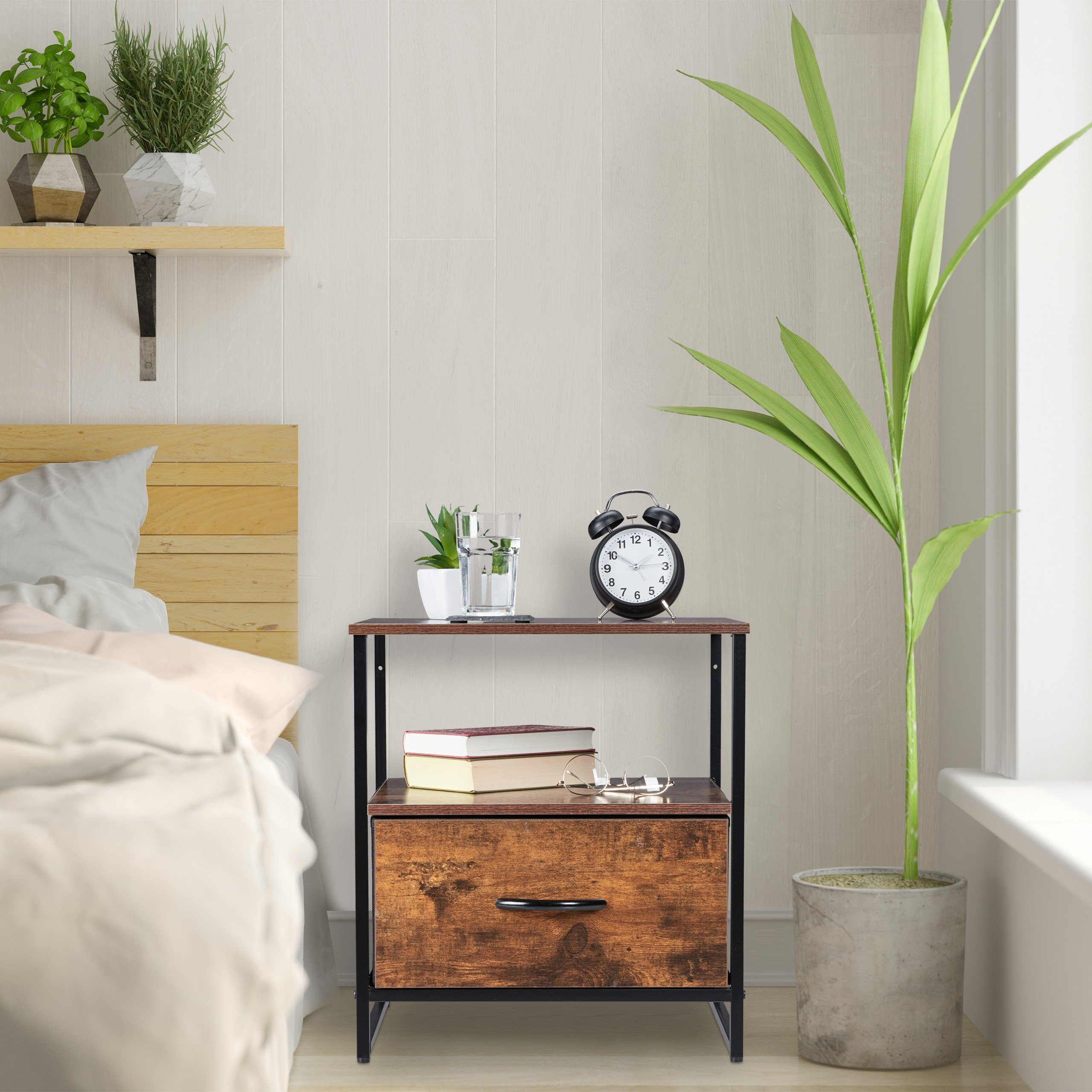 relaxdays Nachttisch Industrial mit Schublade günstig online kaufen