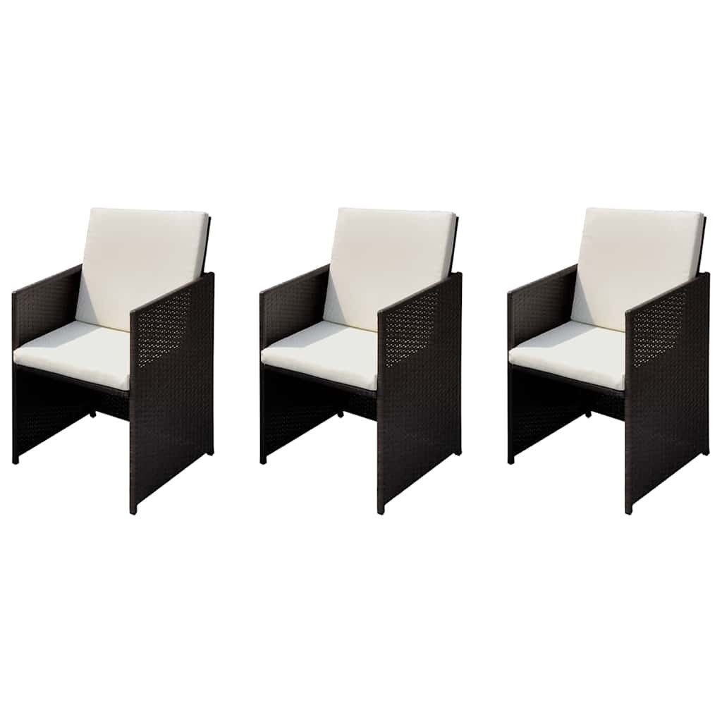 vidaXL Gartenstuhl Gartenstühle 3 pcs Braun 56 x 52 x 87 cm Poly Rattan (3 St)