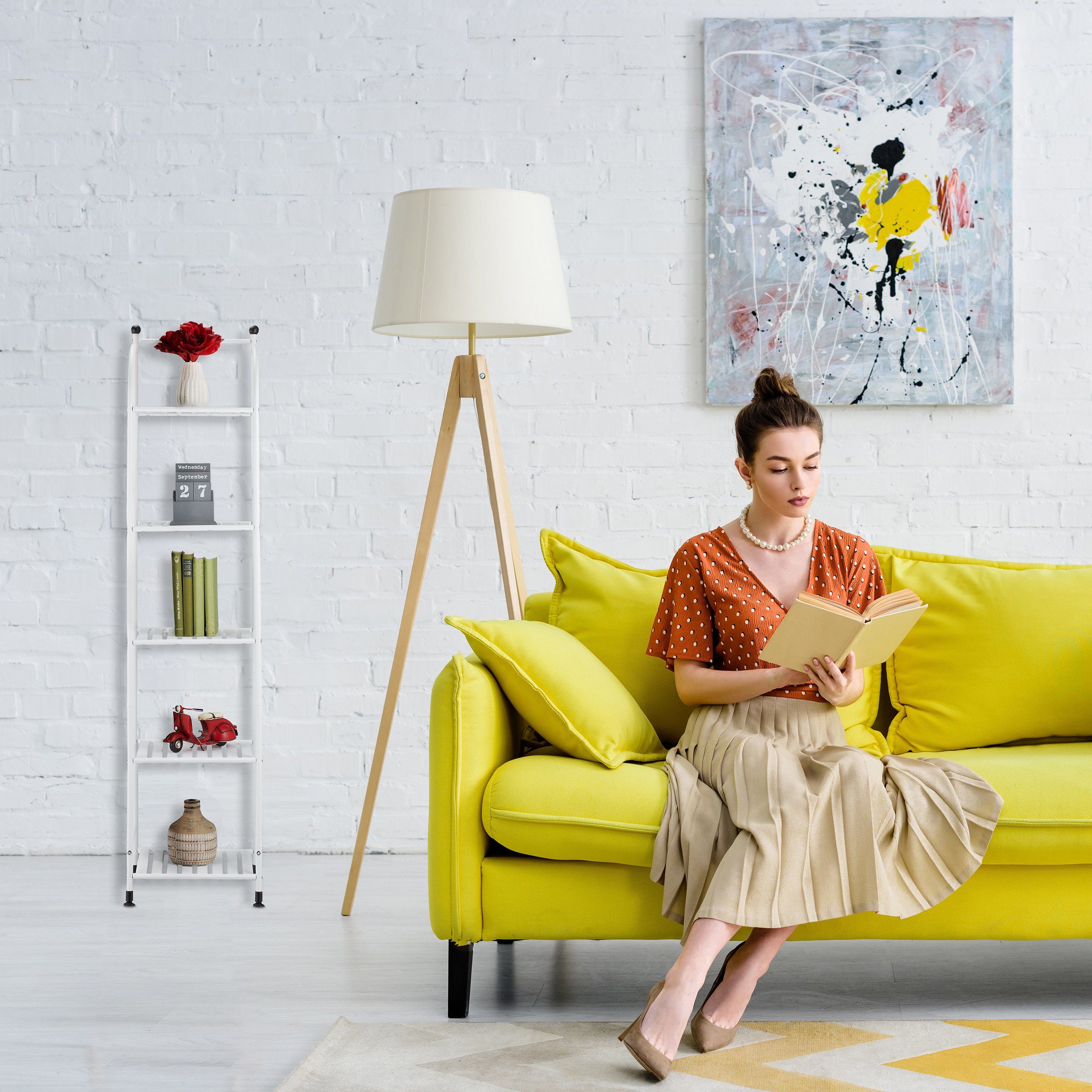 relaxdays Standregal Schmales Standregal mit 5 Ablagen, weiß