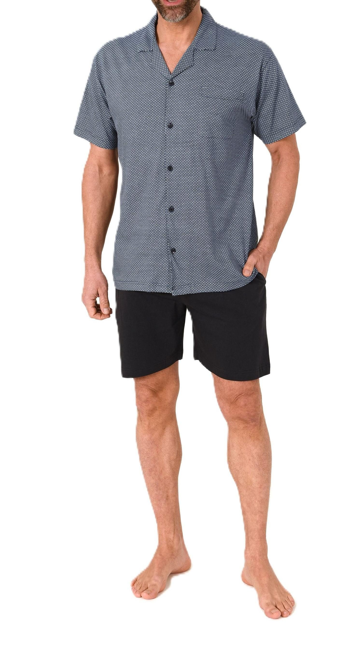 Normann Pyjama Herren Kurzarm Schlafanzug Shorty zum durchknöpfen, auch in Übergröße