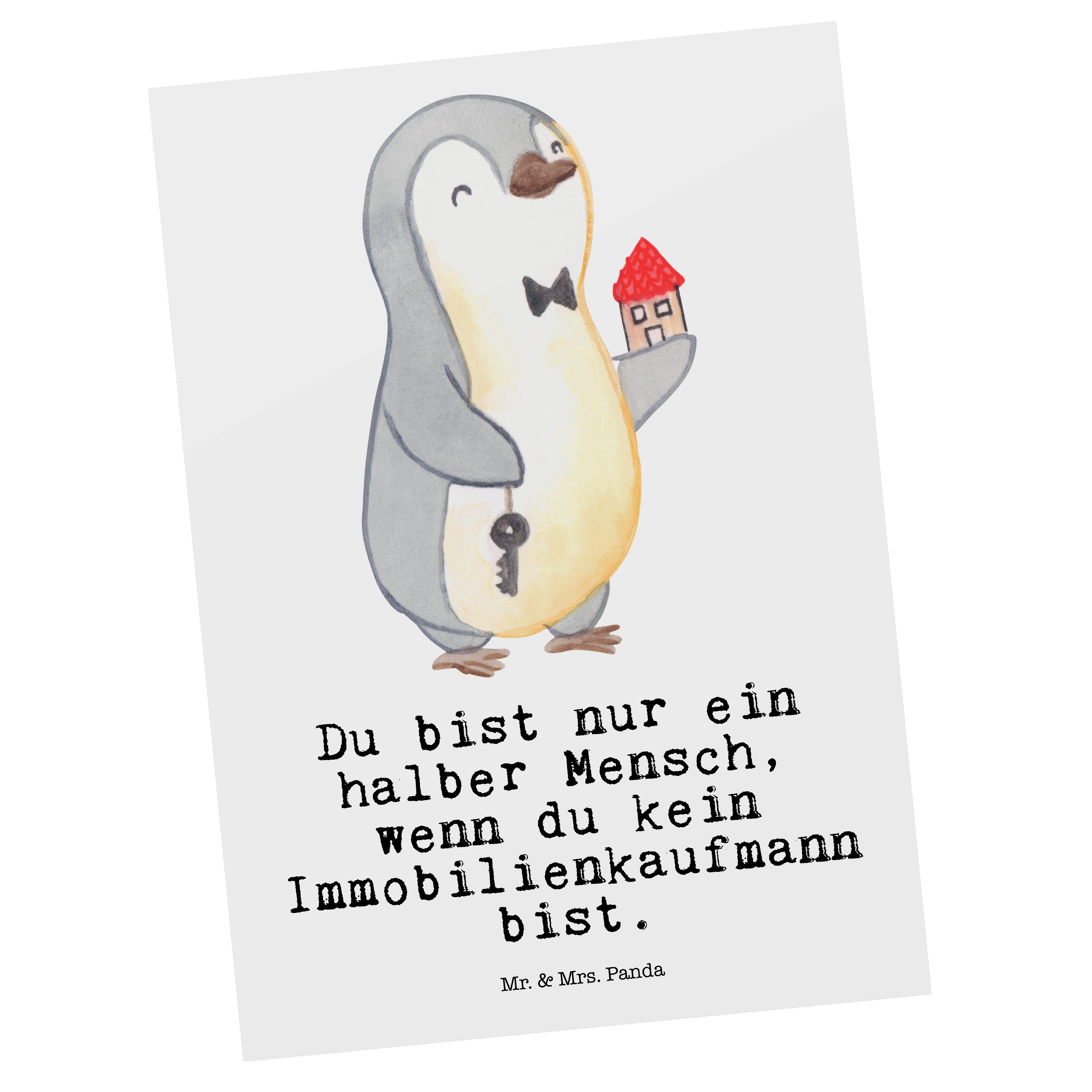 - Postkarte Panda Immobil Herz Weiß Mrs. - & Immobilienkaufmann Geschenk, Ansichtskarte, Mr. mit