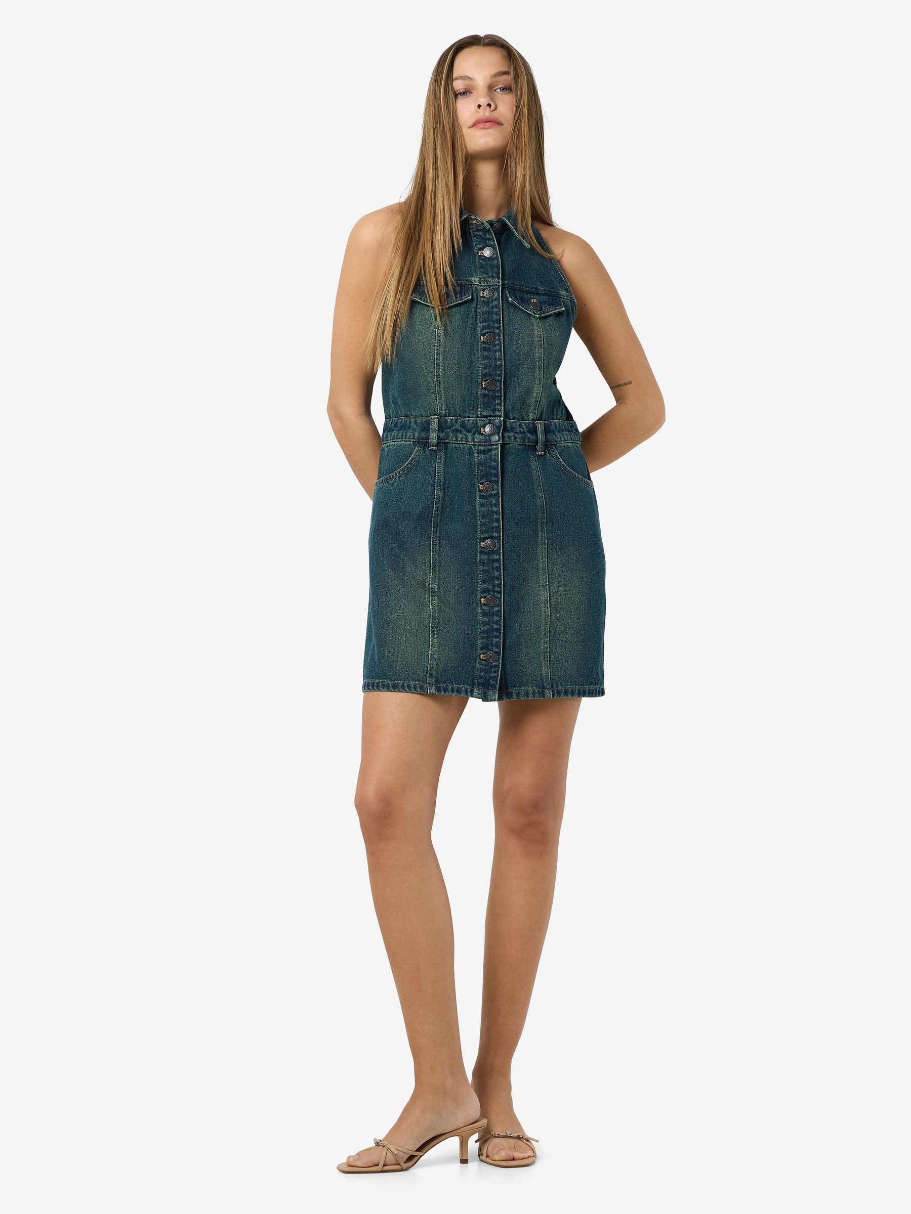 Noisy may Shirtkleid Modisches Denim-Design mit Knöpfen und Neckholder (min günstig online kaufen