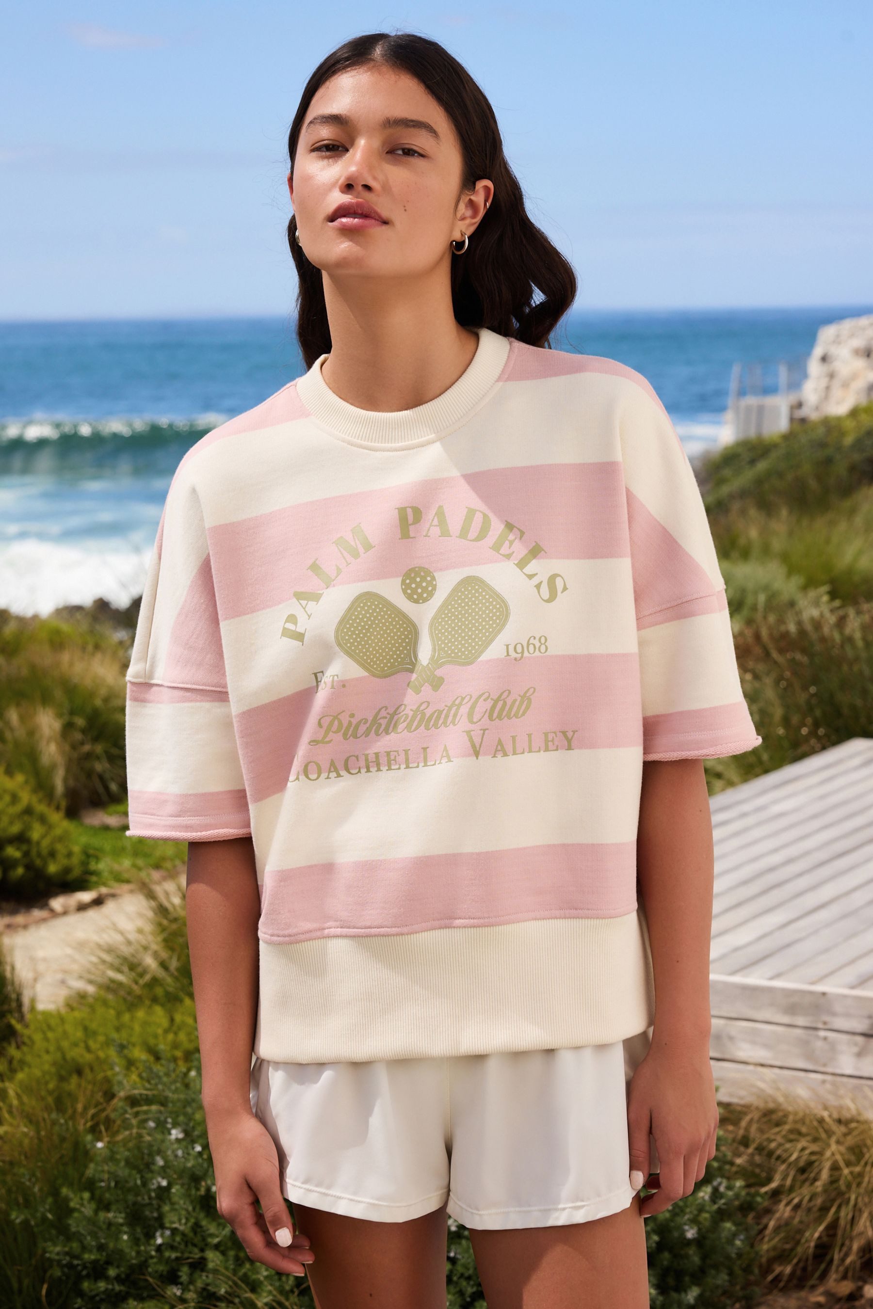 Next Sweater Gestreiftes Padel-Sweatshirt mit kurzen Ärmeln (1-tlg) – Bild 3 von 5