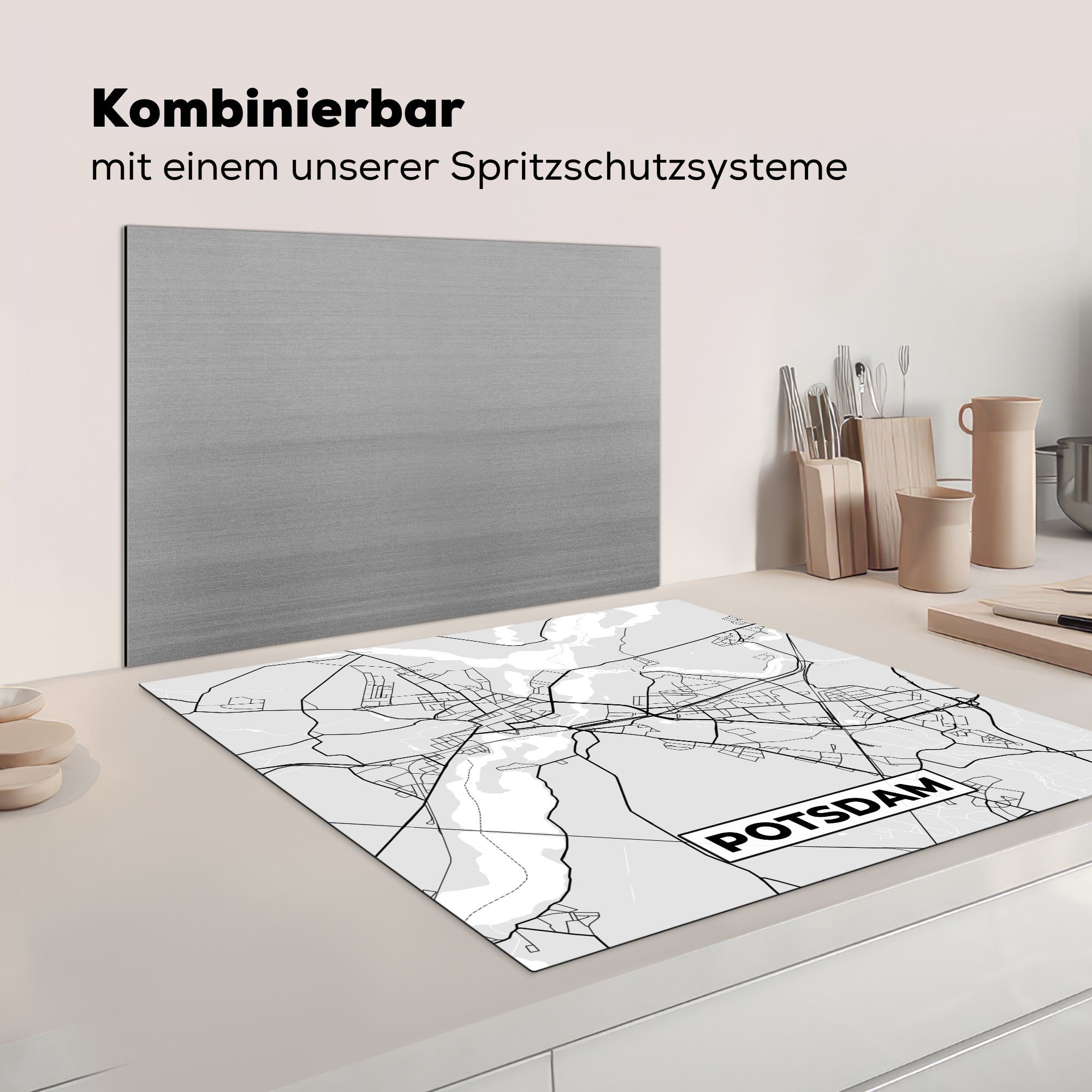 - - - 78x78 cm, MuchoWow Stadtplan tlg), Potsdam für Vinyl, Ceranfeldabdeckung, Herdblende-/Abdeckplatte Karte, (1 Deutschland Arbeitsplatte küche