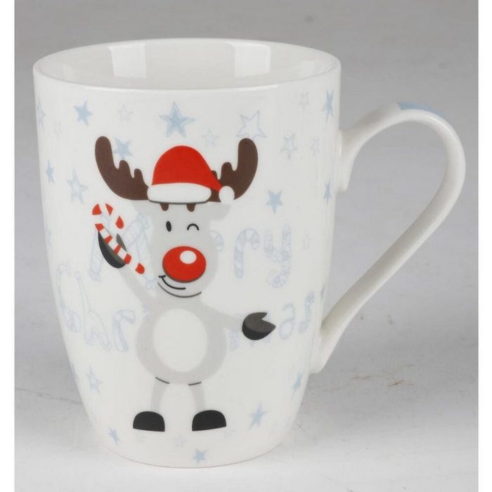 BURI Tasse Kaffeetasse aus Porzellan mit Elchmotiv Weihnachten Tasse weiß 300ml E