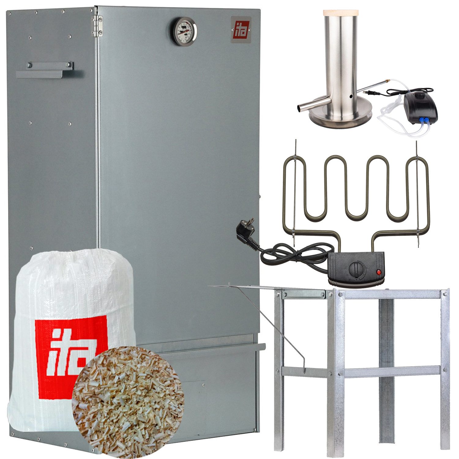 ITA Räucherofen Räucherofen 7005 - Premium Räucherschrank aus Edelstahl 81 cm, 1-St., Smoker mit Heizspirale & Räuchertisch und Rauchgenerator
