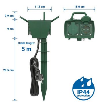 deleyCON deleyCON 4 Fach Outdoor Steckdose mit Erdspieß IP44 Garten Terrasse Steckdosenleiste