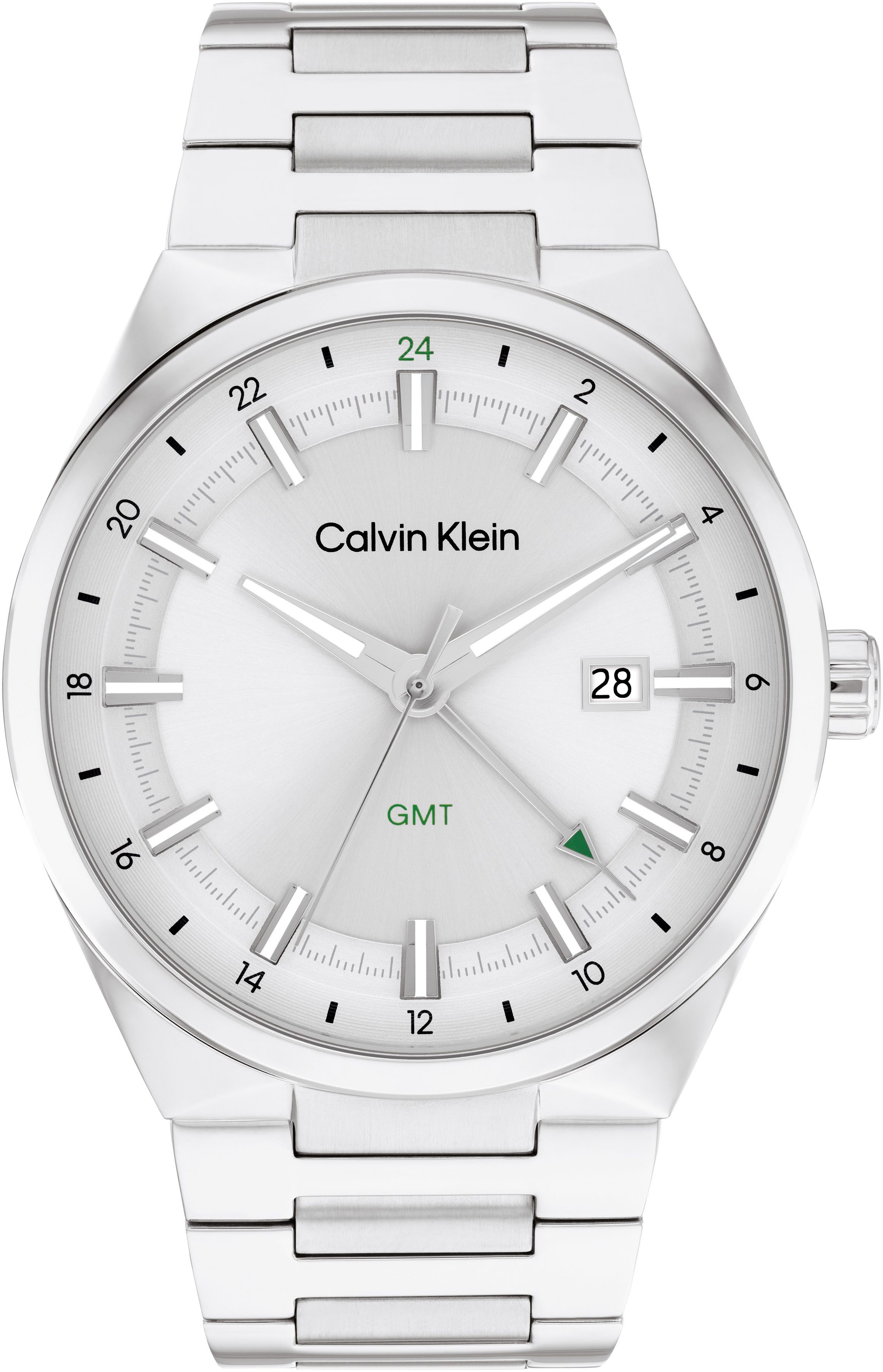Calvin Klein Quarzuhr DISTINGUISH GMT 25200489, Armbanduhr, Herrenuhr, Edelstahlarmband, analog, Tag, 2. Zeitzone