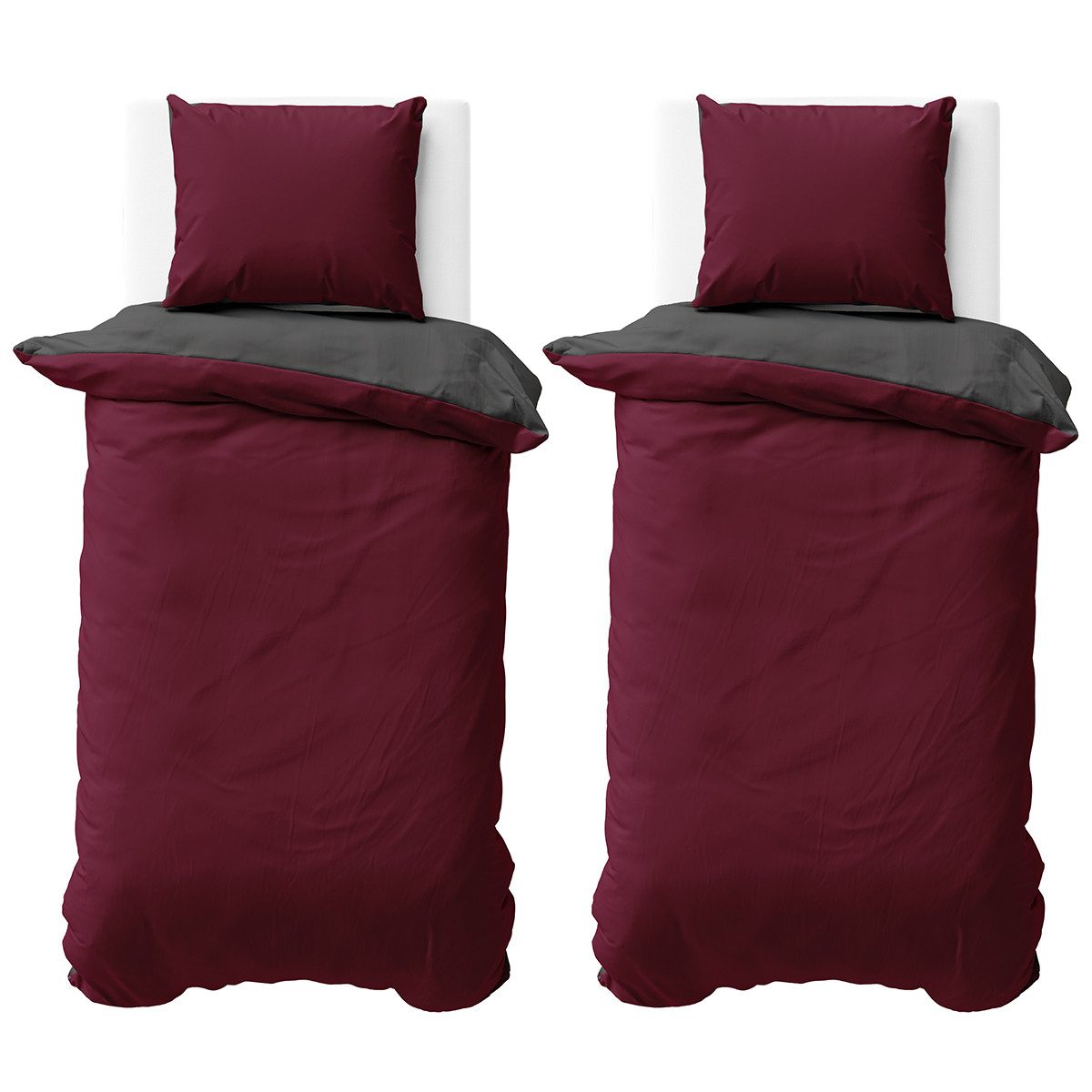 Visaggio Bettwäsche Mikrofaser Allergiker geeignet Doubleface Wendebettwäsche, Microfaser, 4 teilig, Modern Uni Doubleface Wendebettwäsche