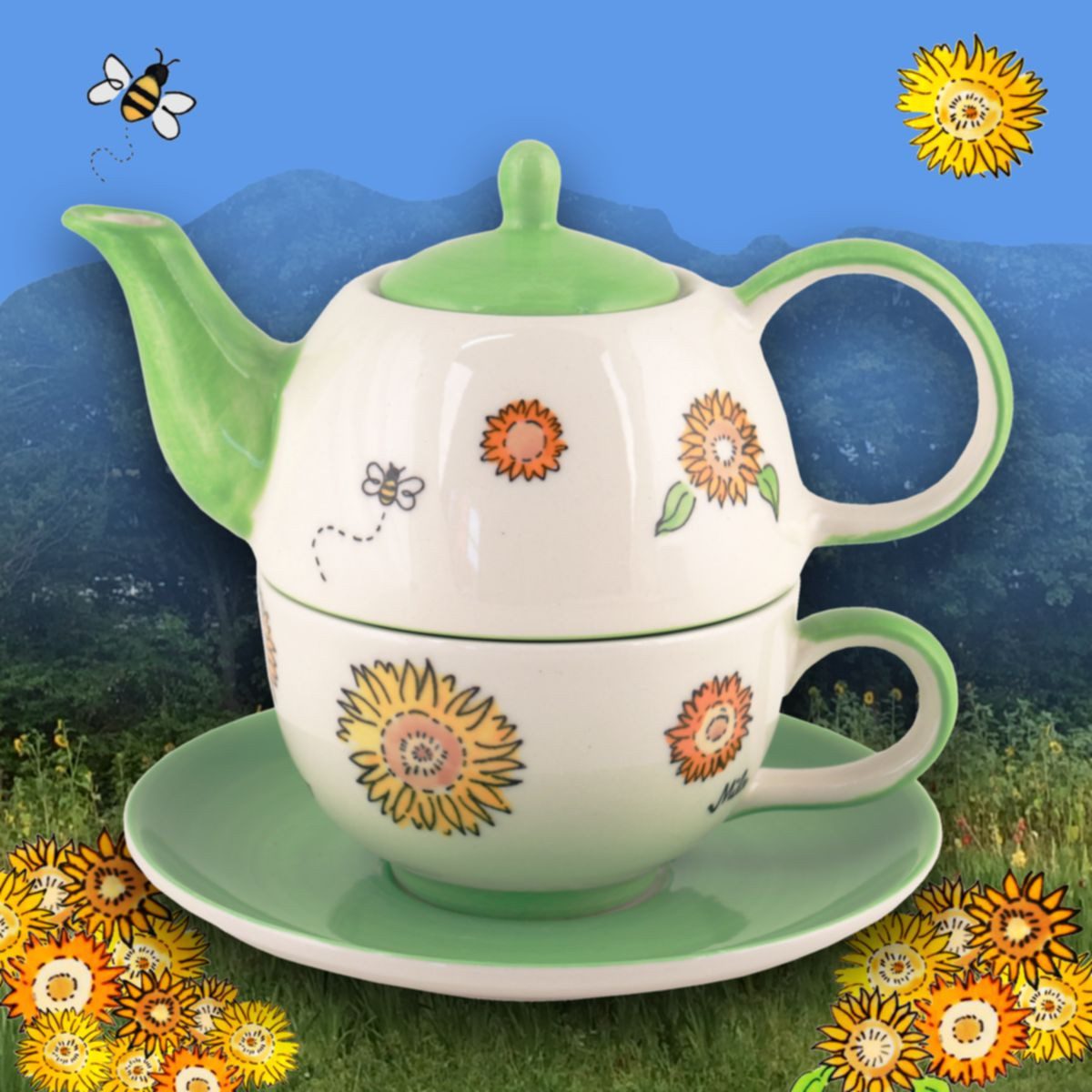 Mila Teekanne Mila Keramik Tee-Set Tea for One Sunny Sunflowers, 400 l, (Stück)