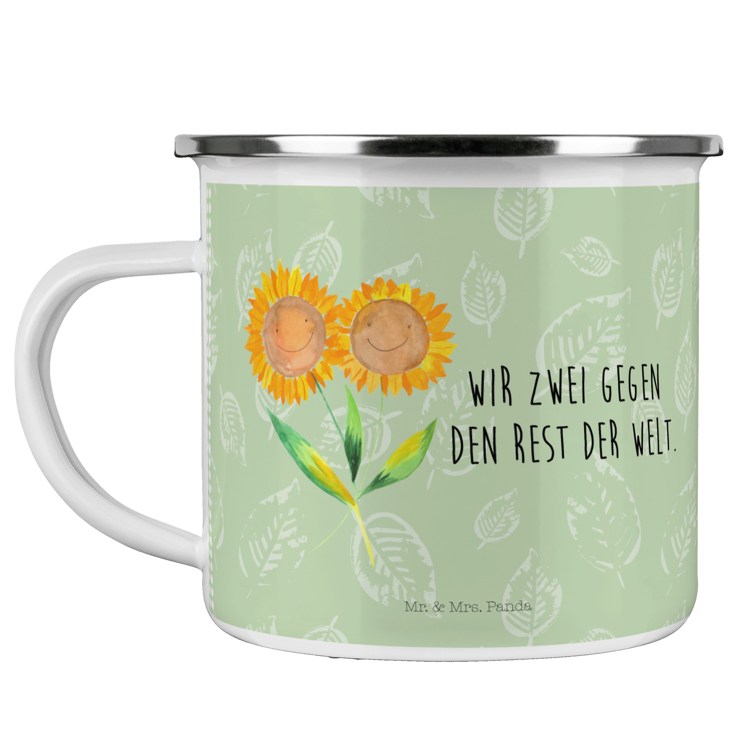 Mr. & Mrs. Panda Becher Sonnenblume - Blattgrün - Geschenk, Blumen Deko, Lieblingsmensch, Blu, Emaille