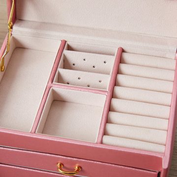 Mondeer Schmuckkasten Schmuckbox, abschließbar, 3 Ebenen, mit Spiegel und Schubladen