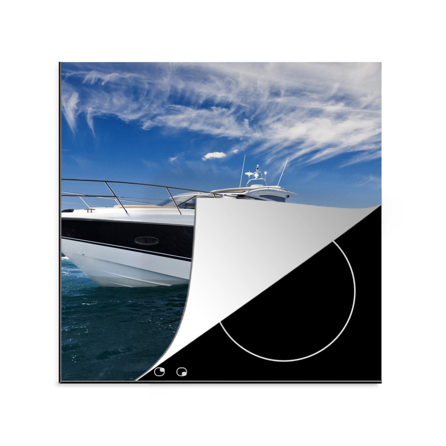 Ceranfeldabdeckung, - Yacht, Arbeitsplatte küche cm, Vinyl, tlg), für Wasser Herdblende-/Abdeckplatte - (1 Boot 78x78 MuchoWow
