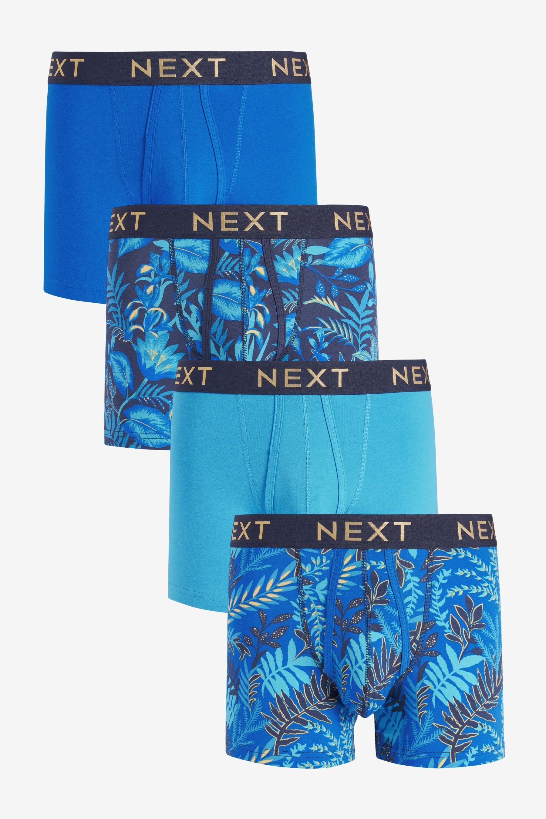 Next Boxershorts Gemusterte Boxershorts, 4er-Pack Print (4-St) Leaf Blue