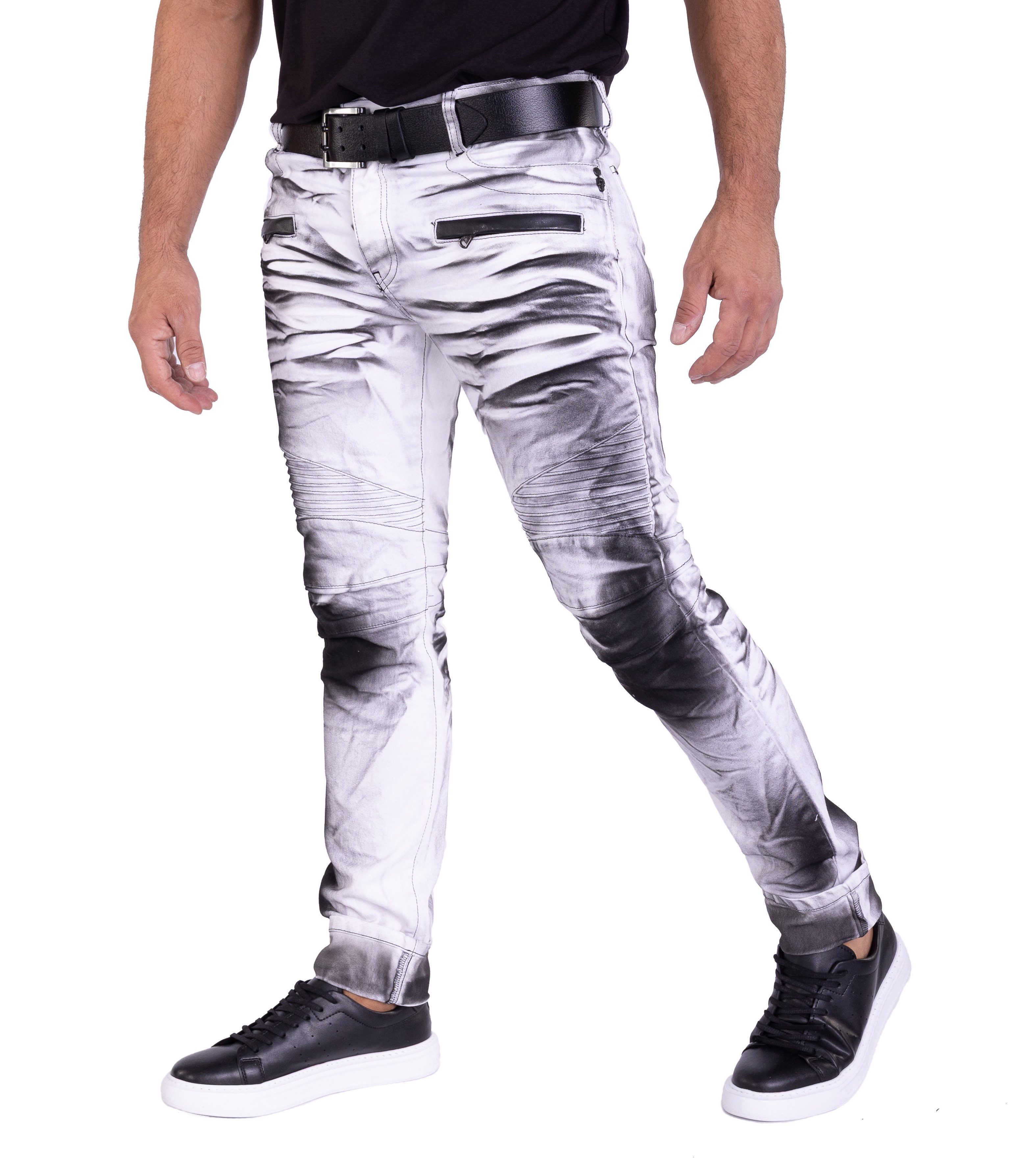 KINGZ Slim-fit-Jeans Herren Slim Fit Designer Bikerjeans Batik-Look Batik W günstig online kaufen