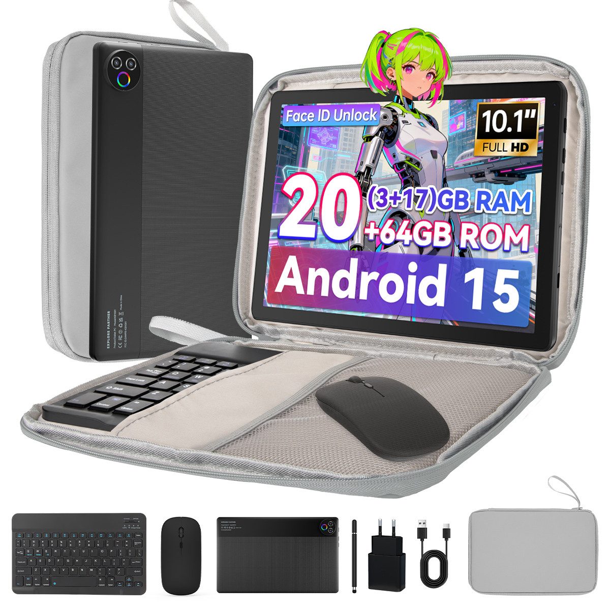 BUFO 10,1 Zoll 64GB ROM optional mit Tastatur Tablet (10", 64 GB, Android, WiFi, Große Kapazität)