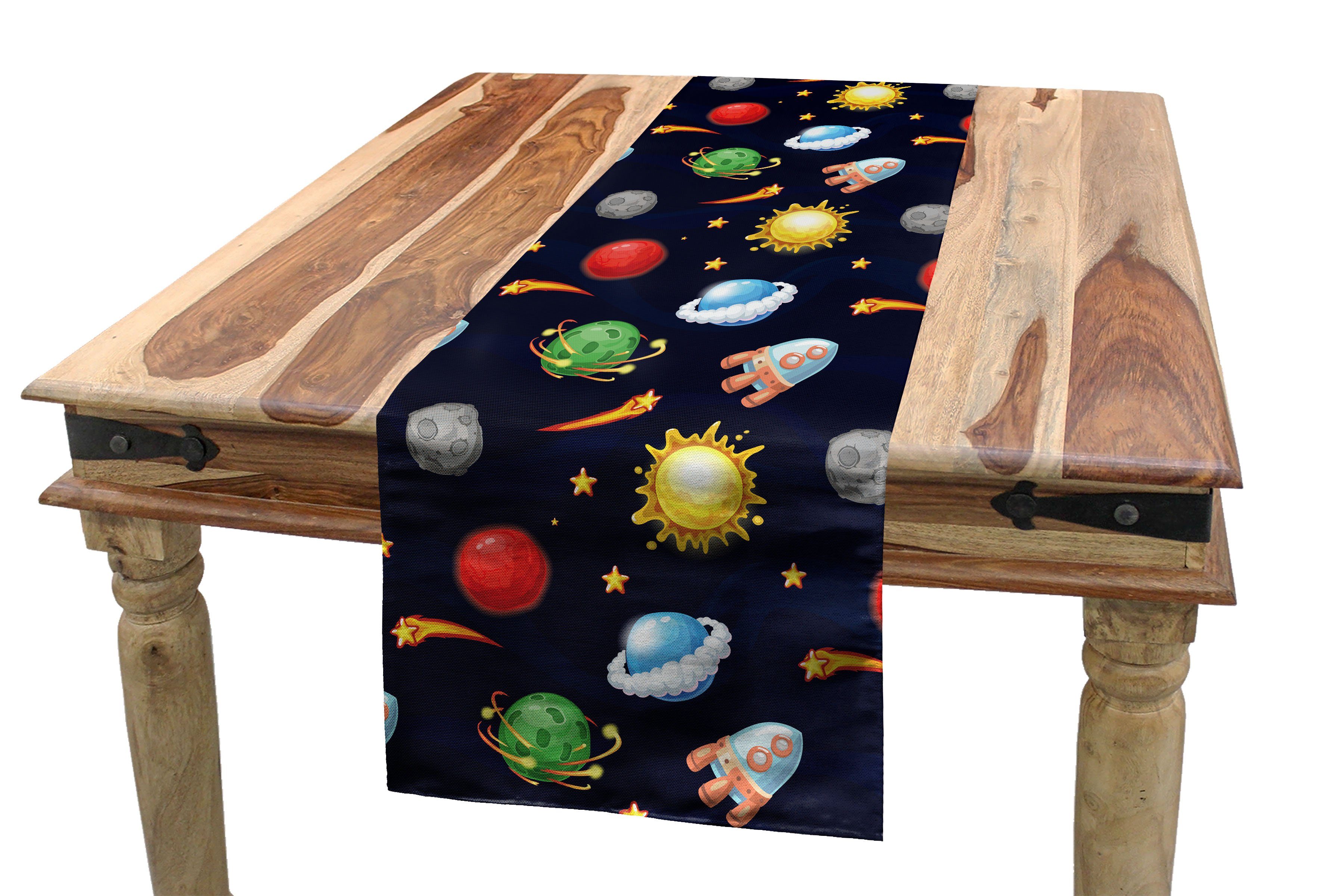 Abakuhaus Tischläufer Esszimmer Küche Rechteckiger Dekorativer Tischläufer, Platz Cosmos mit Sonne Planeten