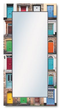 Artland Dekospiegel Fotocollage von 32 bunten Haustüren, gerahmter Ganzkörperspiegel, Wandspiegel, mit Motivrahmen, Landhaus