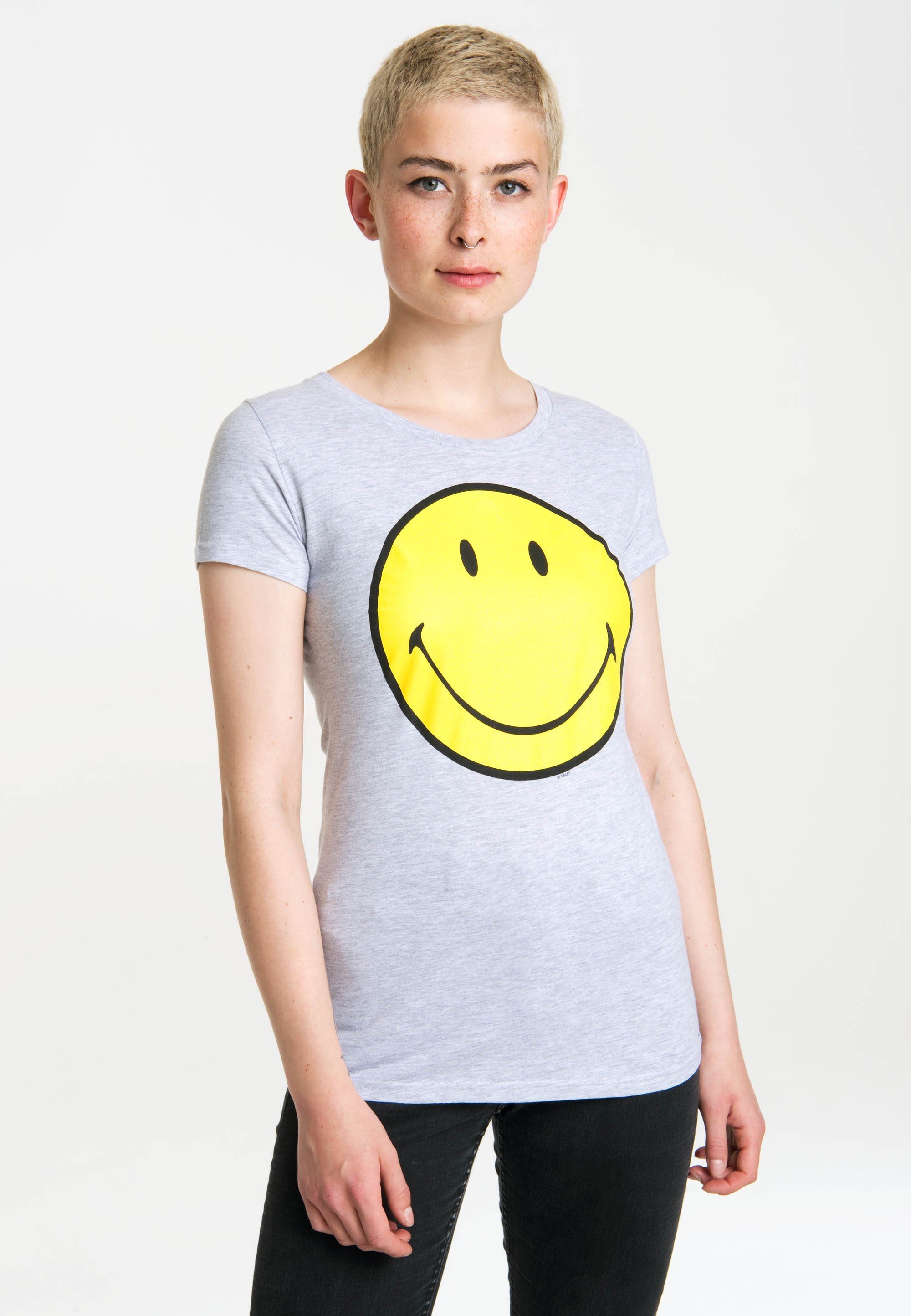 Klicken Sie hier für Informationen zu LOGOSHIRT T-Shirt lustigem Face Frontprint mit Original Smiley