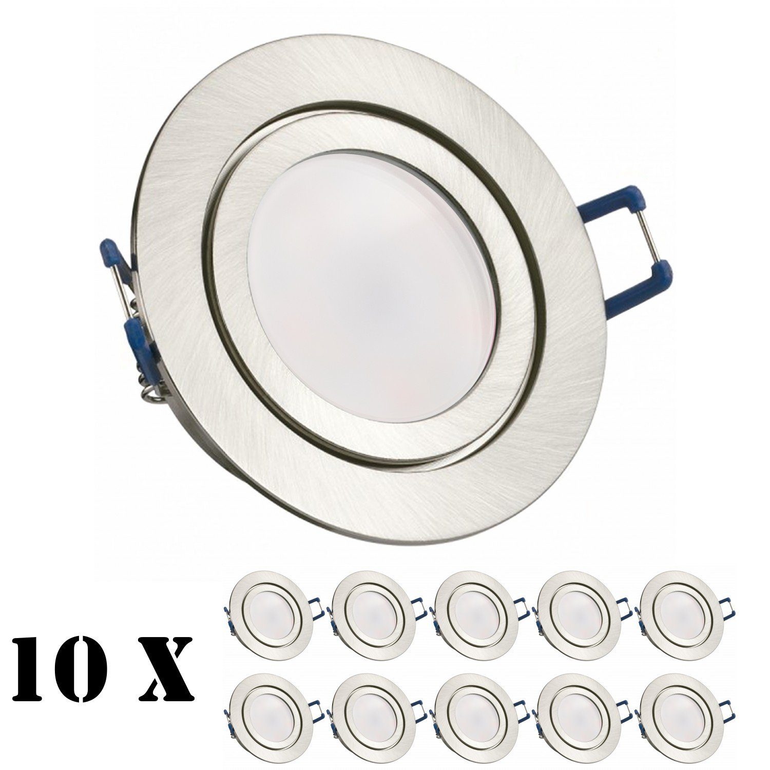 LEDANDO LED Einbaustrahler 10er IP44 LED Einbaustrahler Set extra flach in edelstahl / silber geb