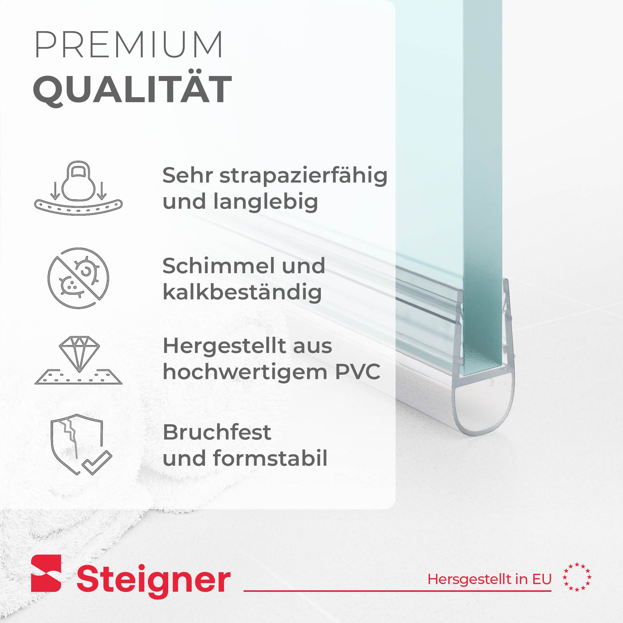 STEIGNER Duschdichtung Duschdichtung gerade UK07 30 cm (1 Stk) Transparent 6-8 mm, L: 30 cm, (1 Stück Packung, Einzeldichtung), Dichtung gerade für Eckeinstieg  – Bild 4 von 5