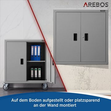 Arebos Aktenschrank Büroschrank, Grau, 195 x 40 x 90 cm, 2er Set, 4 Türen (Set)