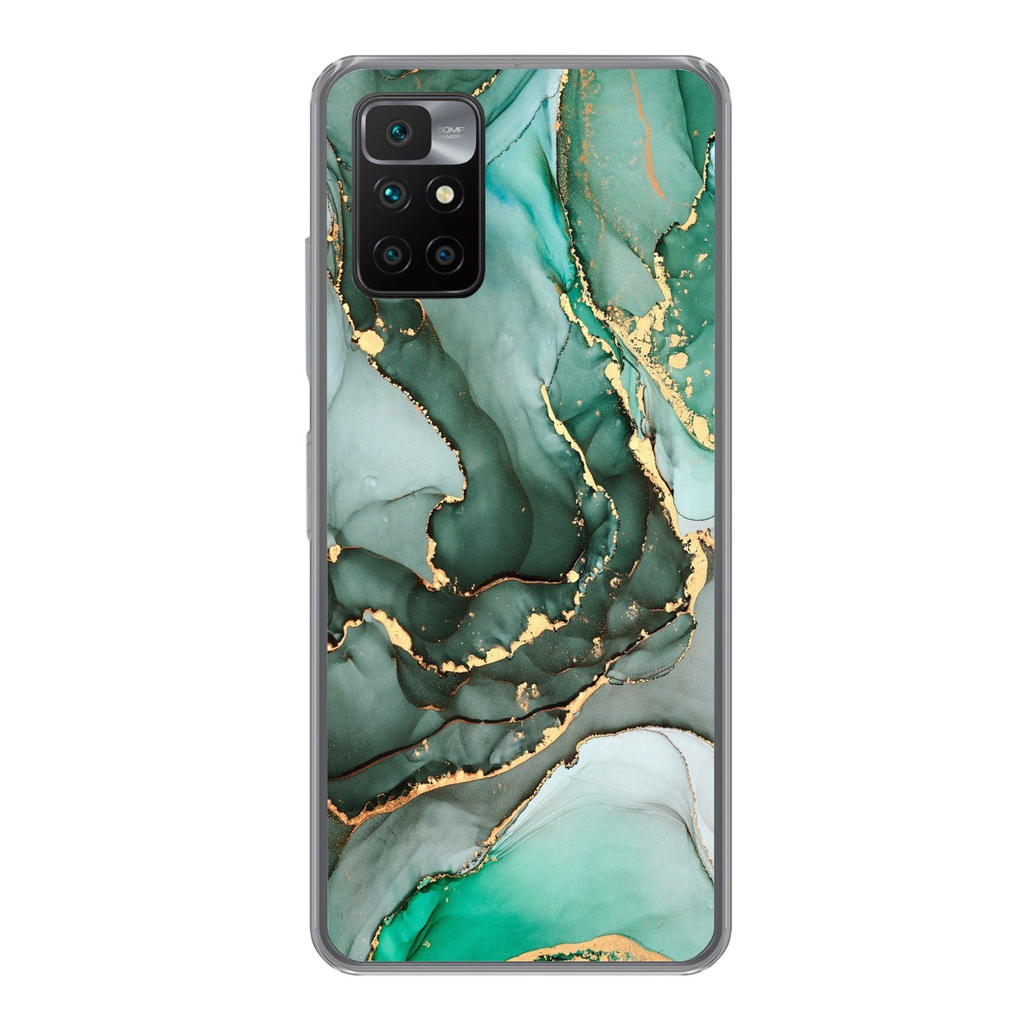 MuchoWow Handyhülle für Xiaomi Redmi 10 Gold - Marmor - Grün - Luxus - Marmoroptik - Grau, Phone Case, Silikon, Schutzhülle Dünn