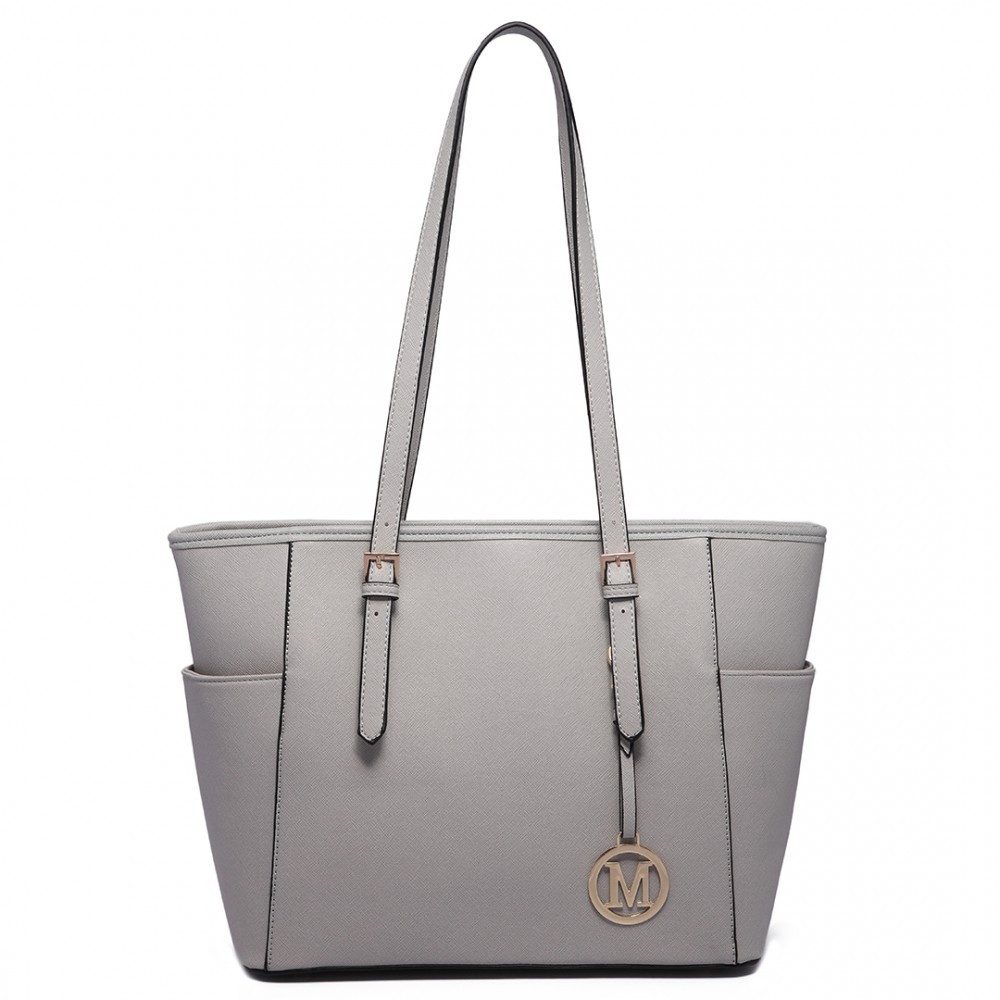 Tragetasche Damen Tragetasche Shopper Schultertasche Kunstleder - Hellgrau
