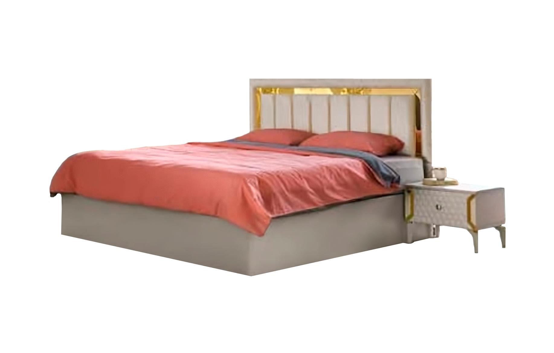 JVmoebel Bett Schlafzimmer Dopplebett Beige Einfarbig Modern Rechteckig Design Bett (1-tlg., Nur Bett), Made in Europa