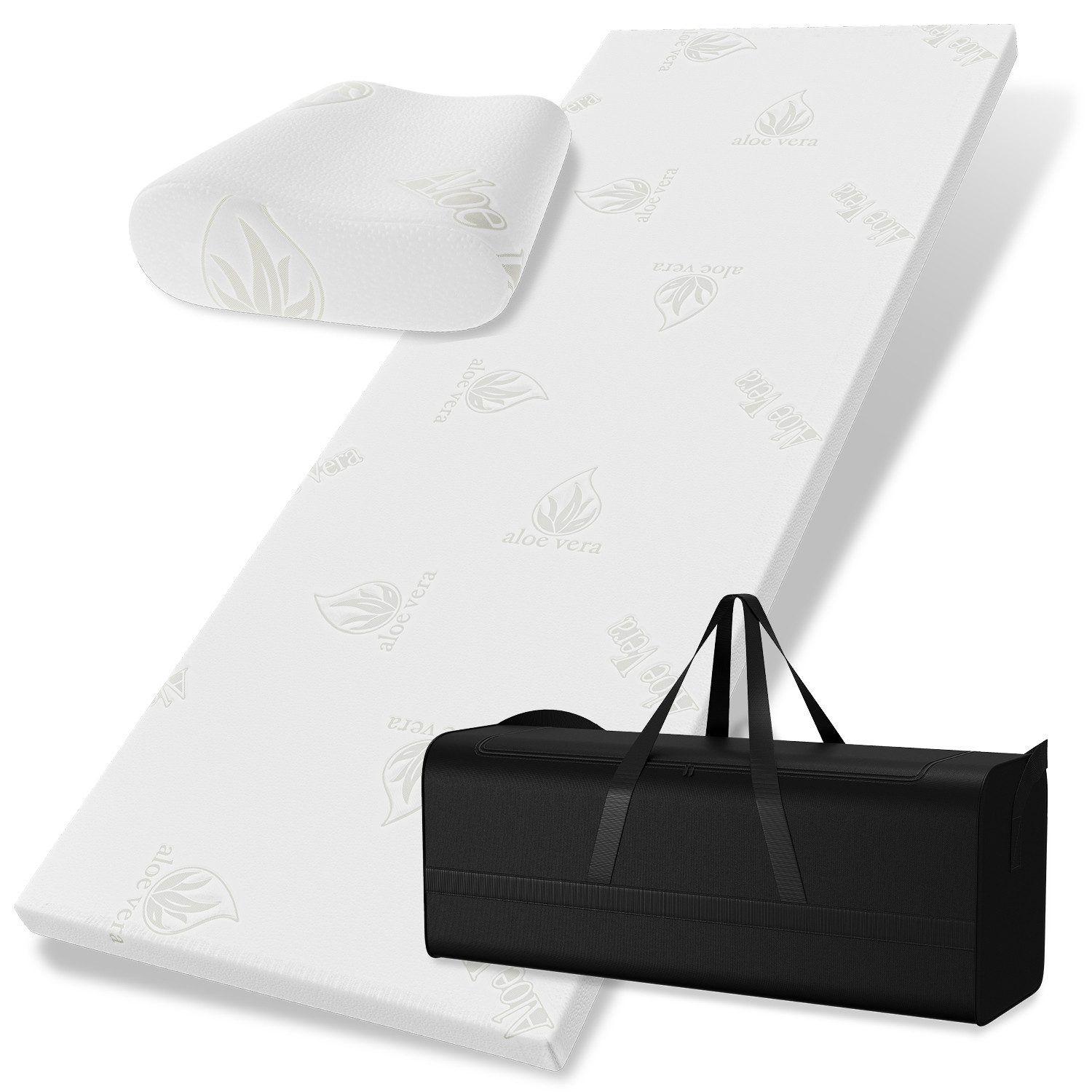 ELONEO Bett-Set Reise-Set 3-teilig: Visko-Topper, Nackenstützkissen & Tasche
