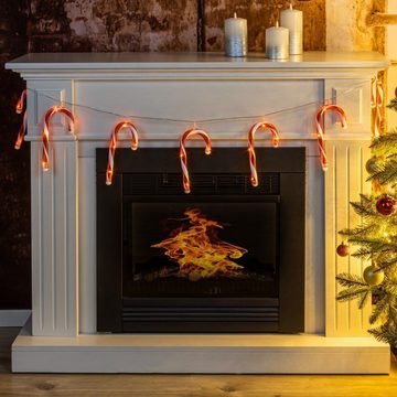 Meinposten LED-Lichterkette 10 Zuckerstangen LED Batterie 180cm warmweiß Weihnachtsbeleuchtung