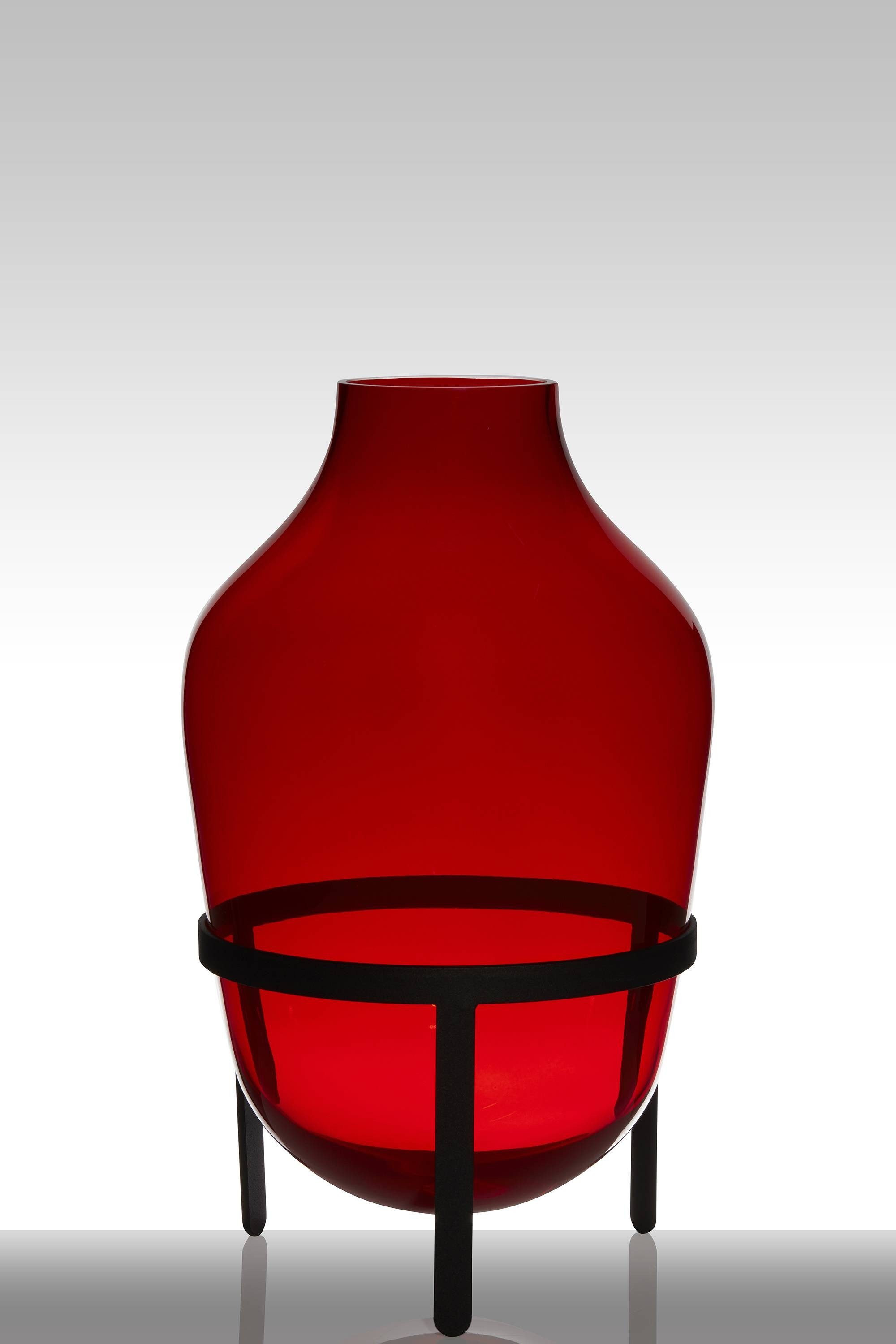 INNA-Glas Bodenvase Glas Camilo auf Standfuß, Trichter - rund, rot, 50cm, Ø 29cm