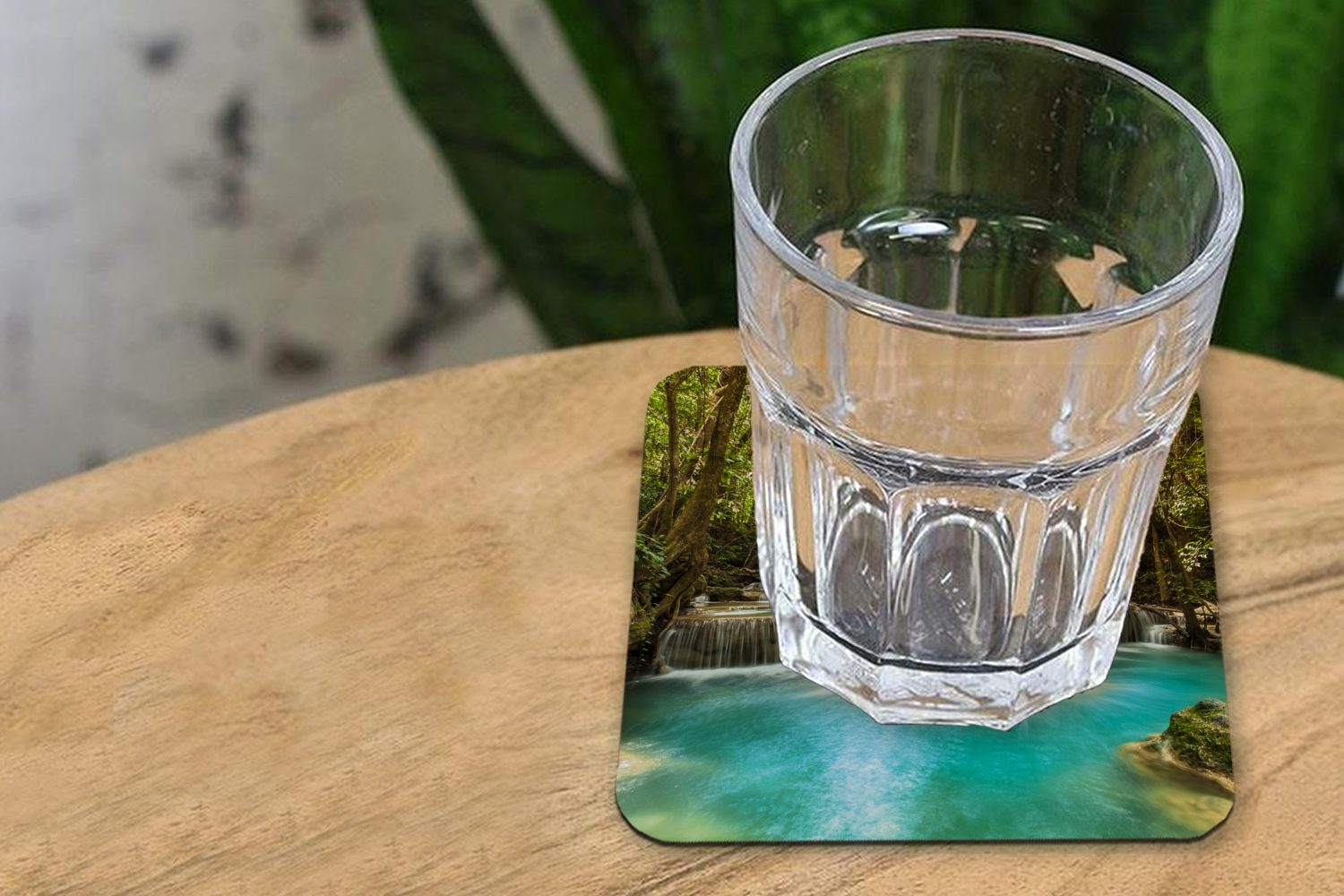 blaues Tasse im, einem 6-tlg., Grüne Zubehör Gläser, für Wasser thailändischen Glasuntersetzer, Glasuntersetzer Tischuntersetzer, und MuchoWow an Korkuntersetzer, Untersetzer, Wasserfall Bäume
