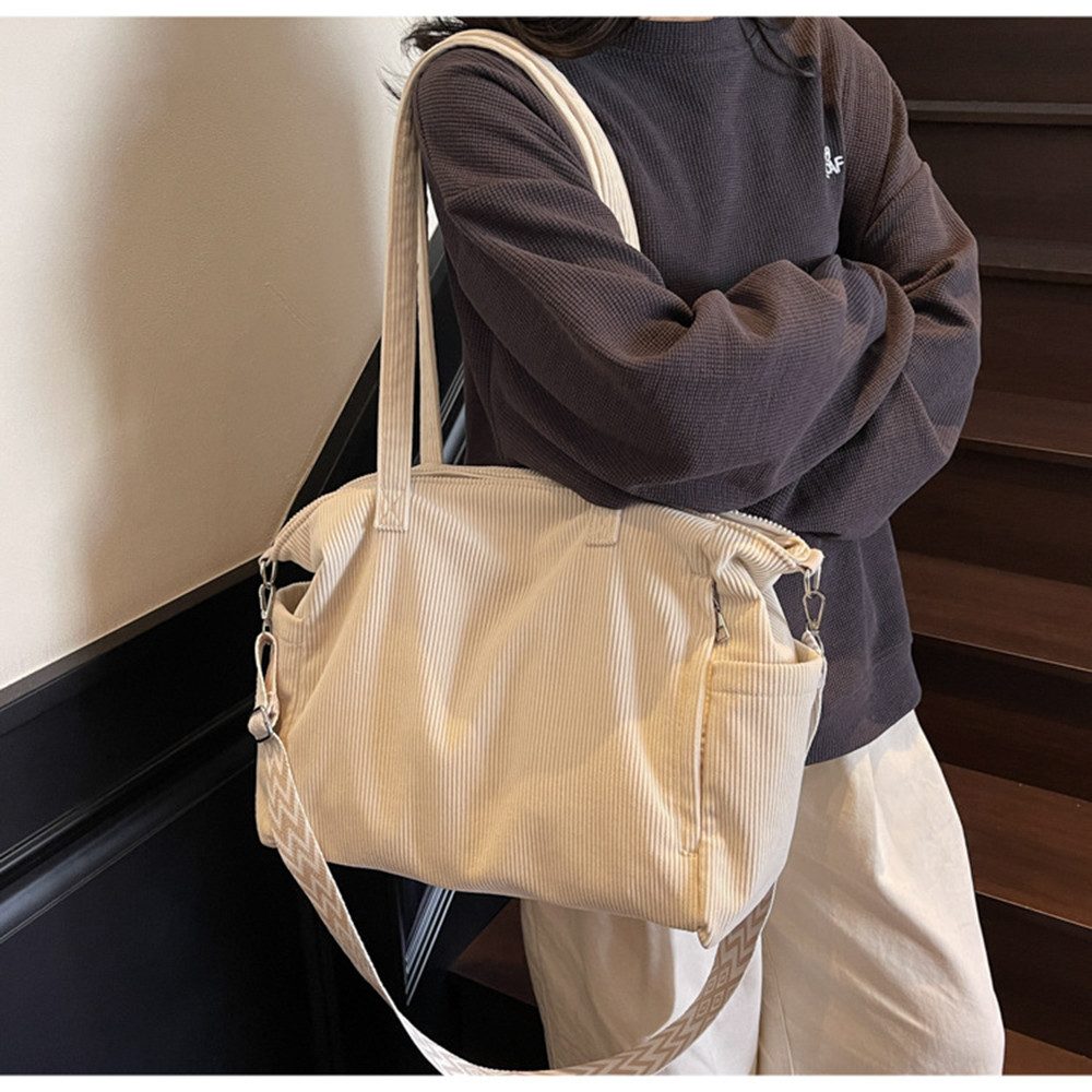 Cachito Schultertasche Damen Umhängetasche Groß Shopper Handtasche Cord Tote Bag Reisetasche, für Arbeit Büro Reisen Einkaufen Schule Strand