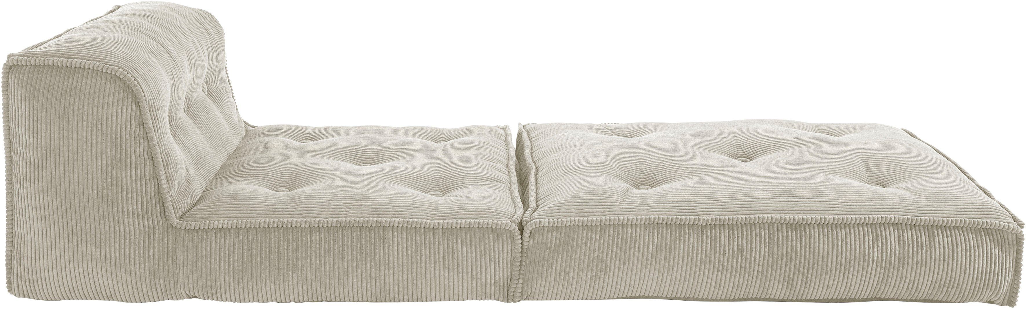 INOSIGN Sessel Größen, | in beigegrau beigegrau Cord, aus Loungesessel mit | Pia, 2 beigegrau Schlaffunktion, Pouf-Funktion