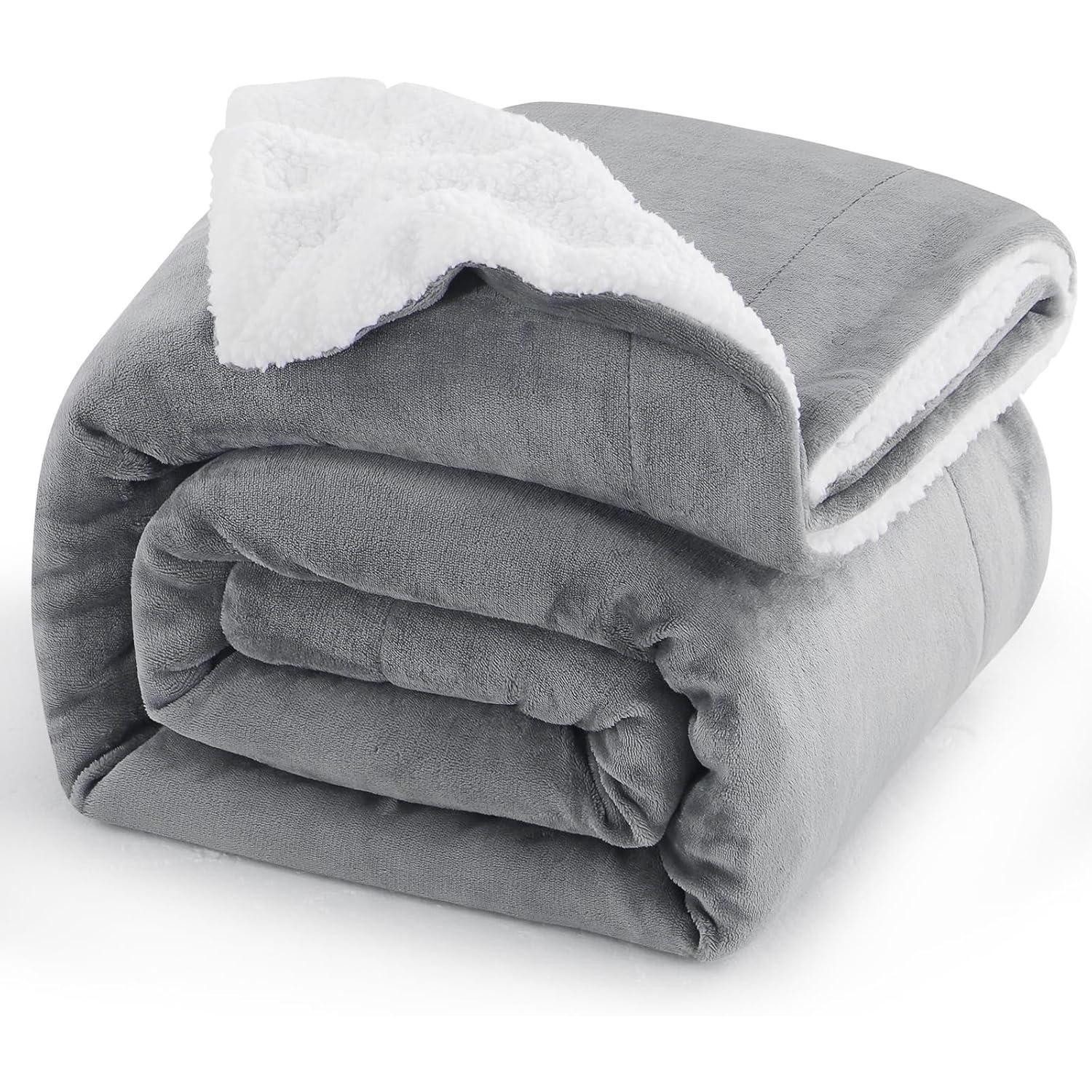 Wohndecke Kuscheldecke Sherpa Fleece Couchdecke Wohndecke Sofa 150 x 200 cm Grau, LuxusKollektion