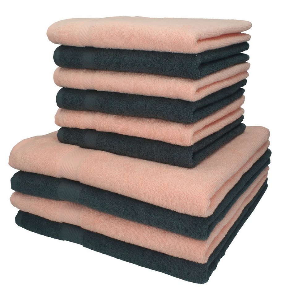 Betz Handtuch Set 10-TLG. Handtuch-Set Palermo Farbe anthrazit und apricot,  100% Baumwolle